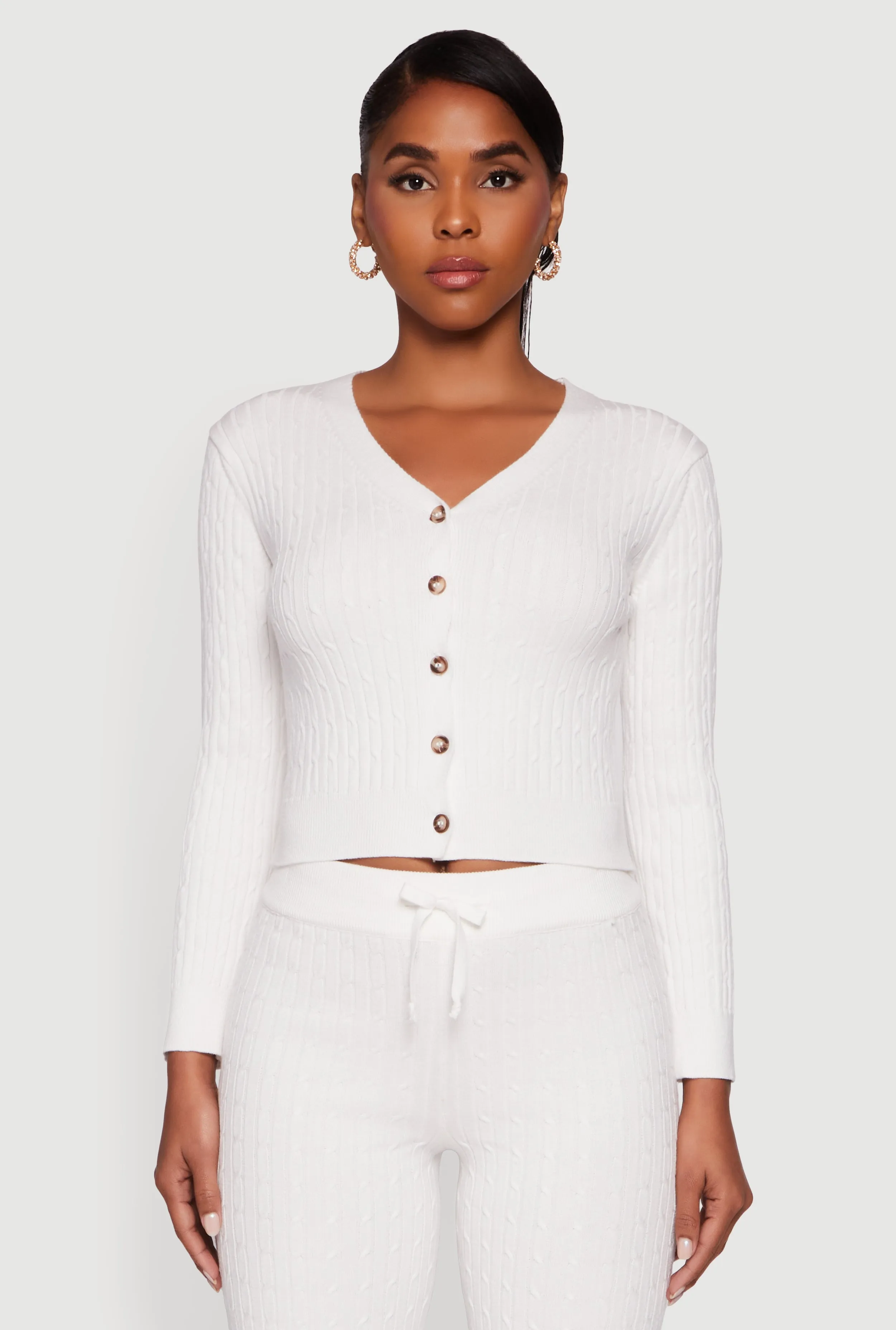 Cable Knit Cropped Button Front Cardigan sold by Rainbow product image thumbnail 3