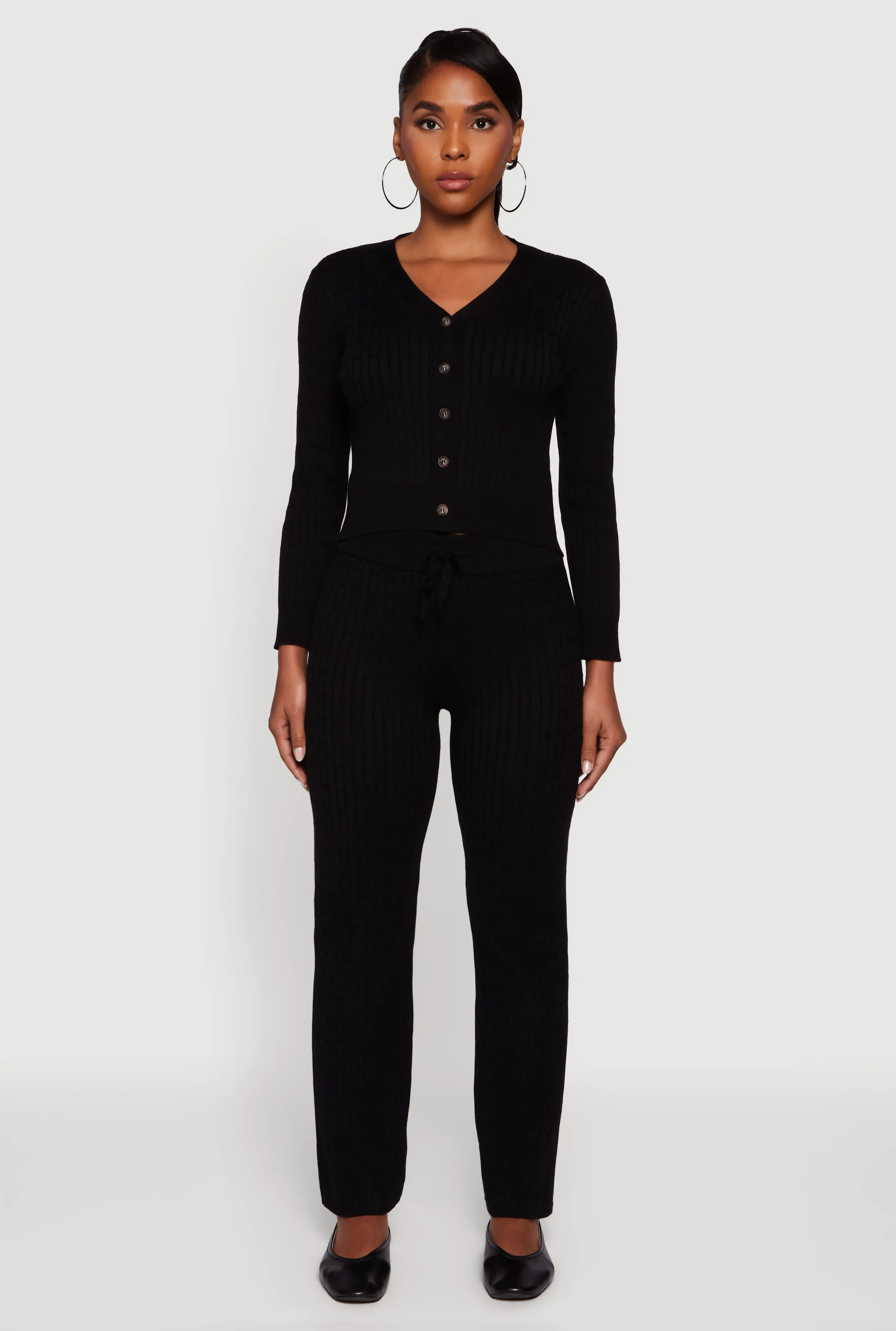 Cable Knit Drawstring Waist Slim Leg Pants sold by Rainbow product image thumbnail 2