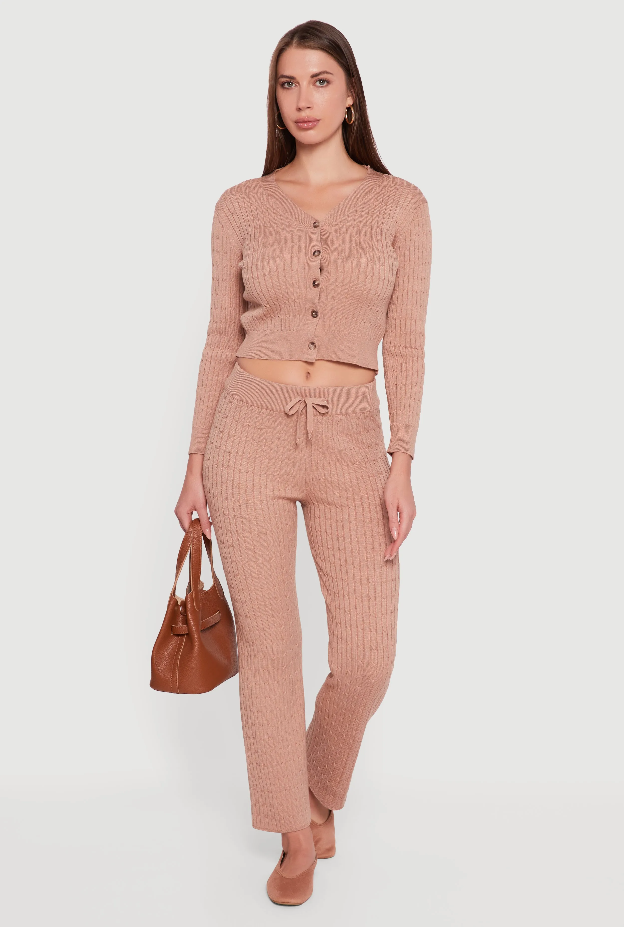 Cable Knit Cropped Button Front Cardigan sold by Rainbow product image thumbnail 2