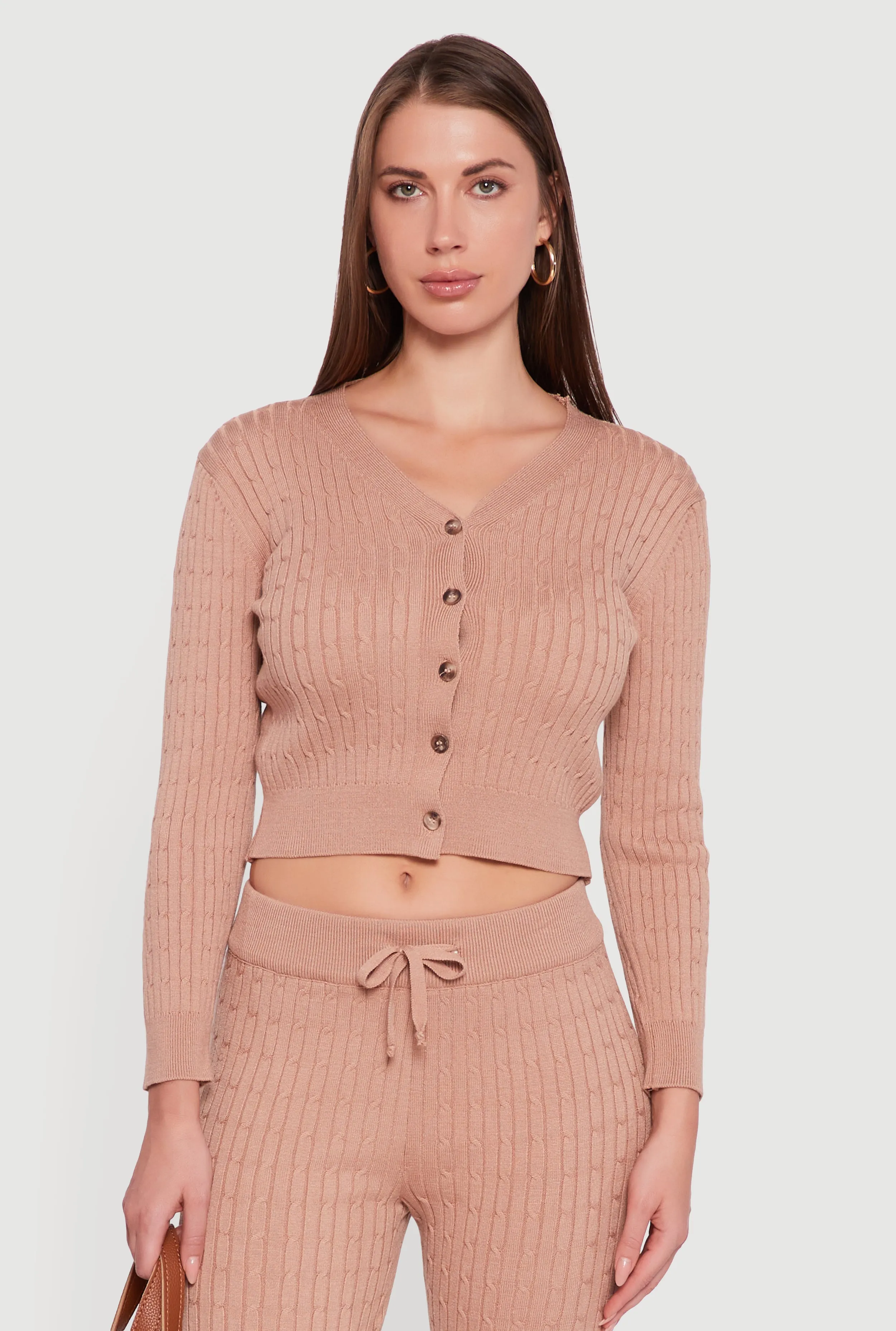 Cable Knit Cropped Button Front Cardigan sold by Rainbow