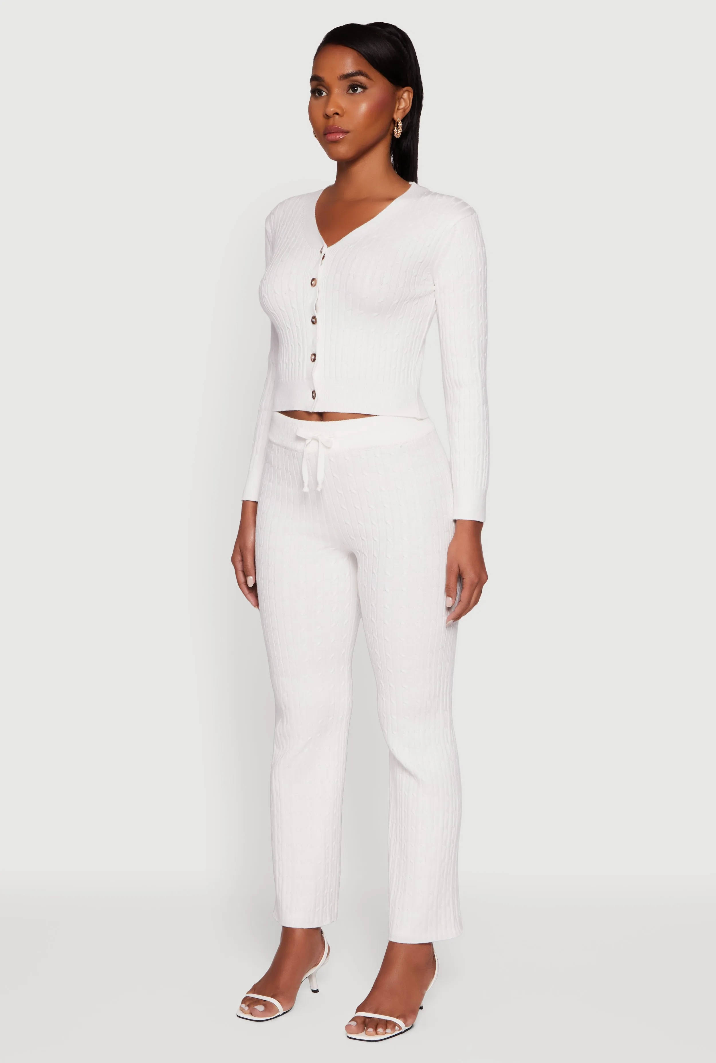 Cable Knit Cropped Button Front Cardigan sold by Rainbow product image thumbnail 5