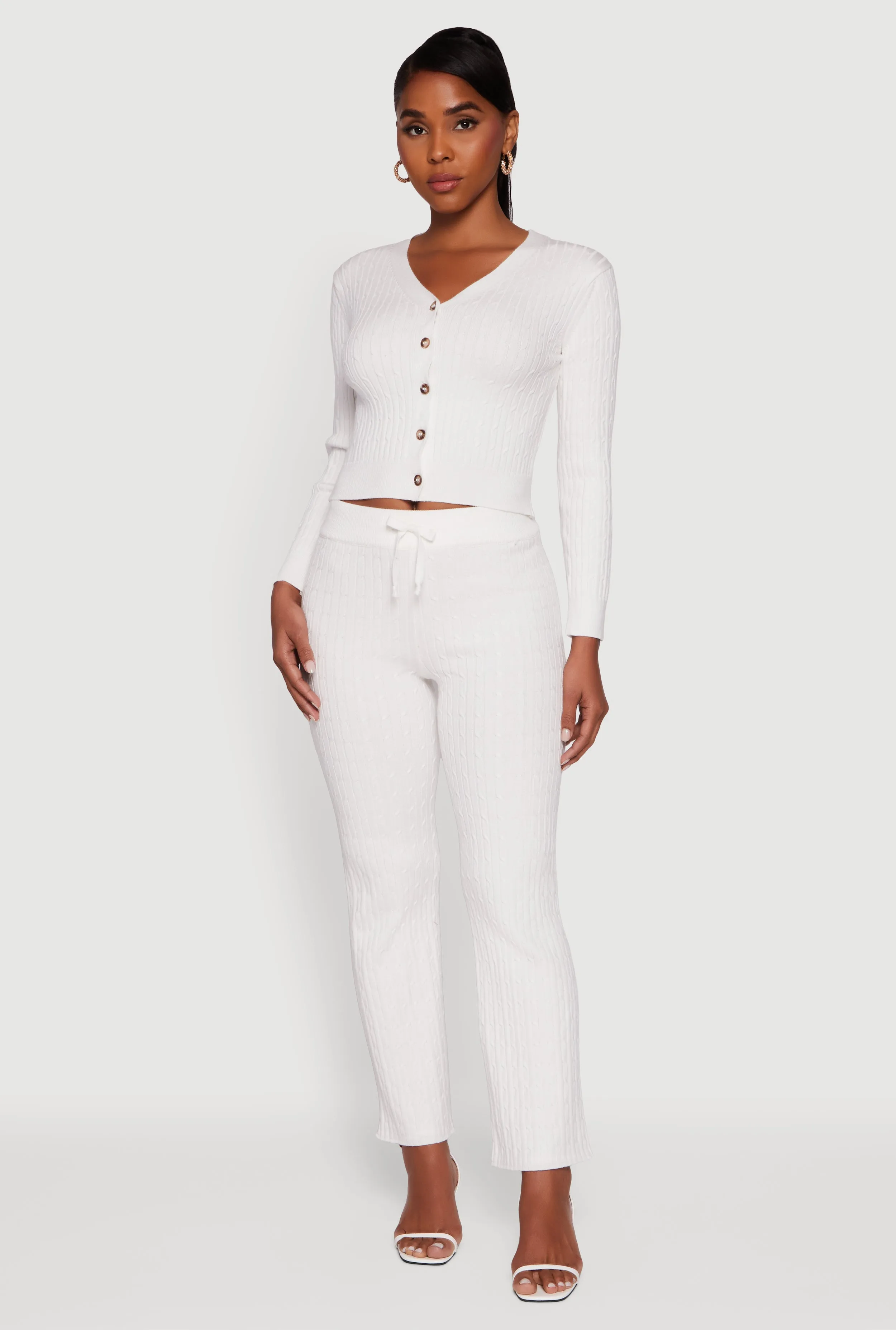 Cable Knit Cropped Button Front Cardigan sold by Rainbow product image thumbnail 2