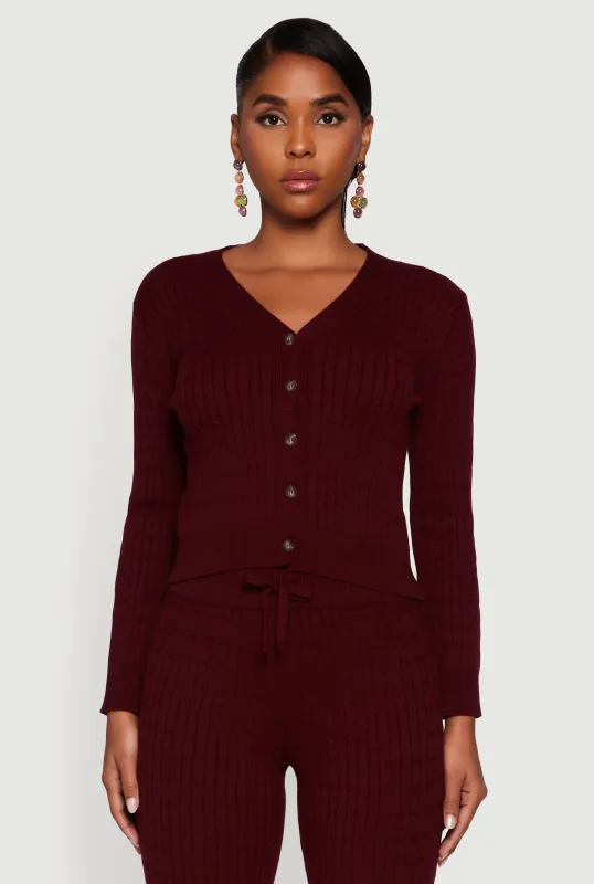 Cable Knit Cropped Button Front Cardigan sold by Rainbow