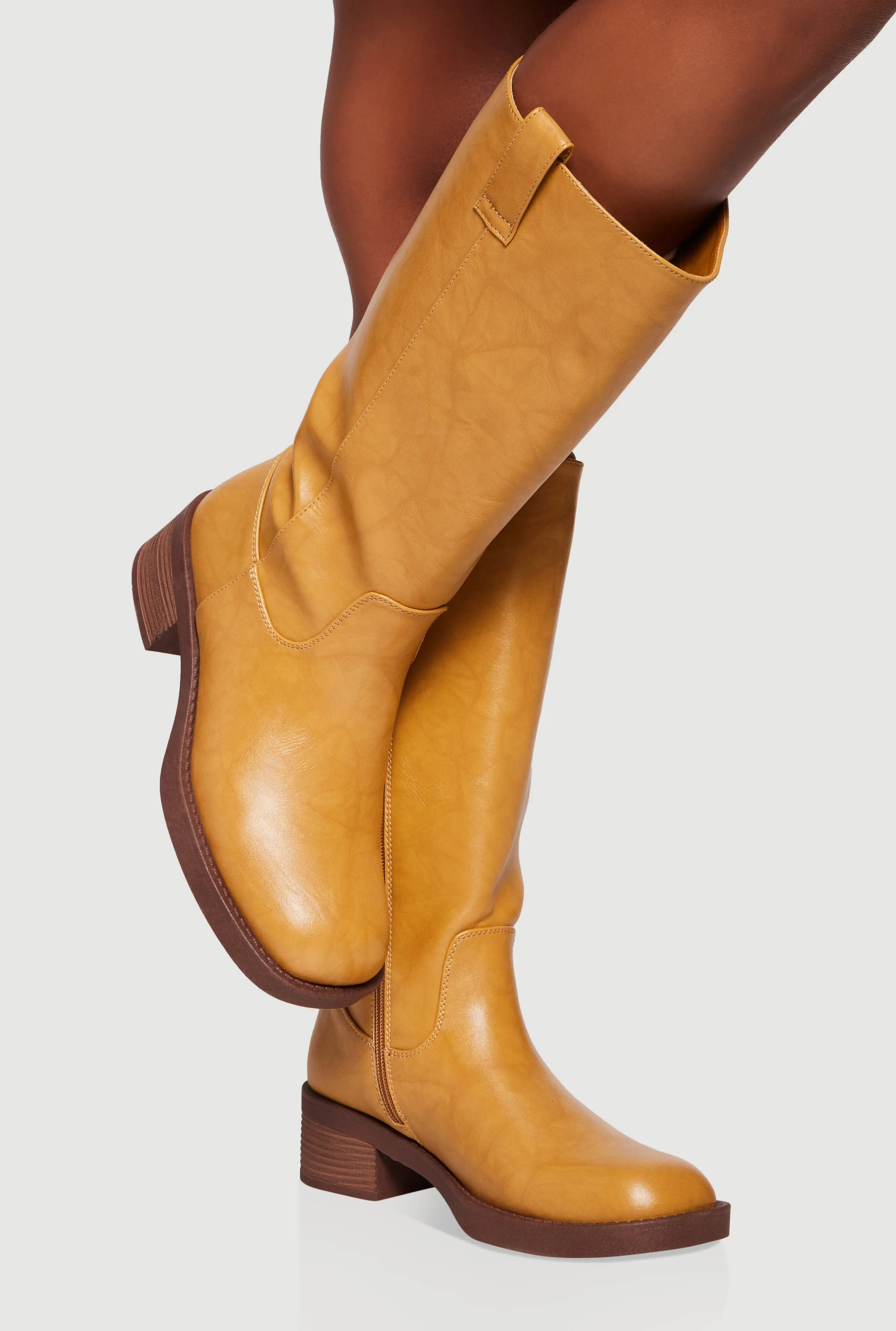 Side Pull Tab Square Toe Block Heel Tall Boots sold by Rainbow