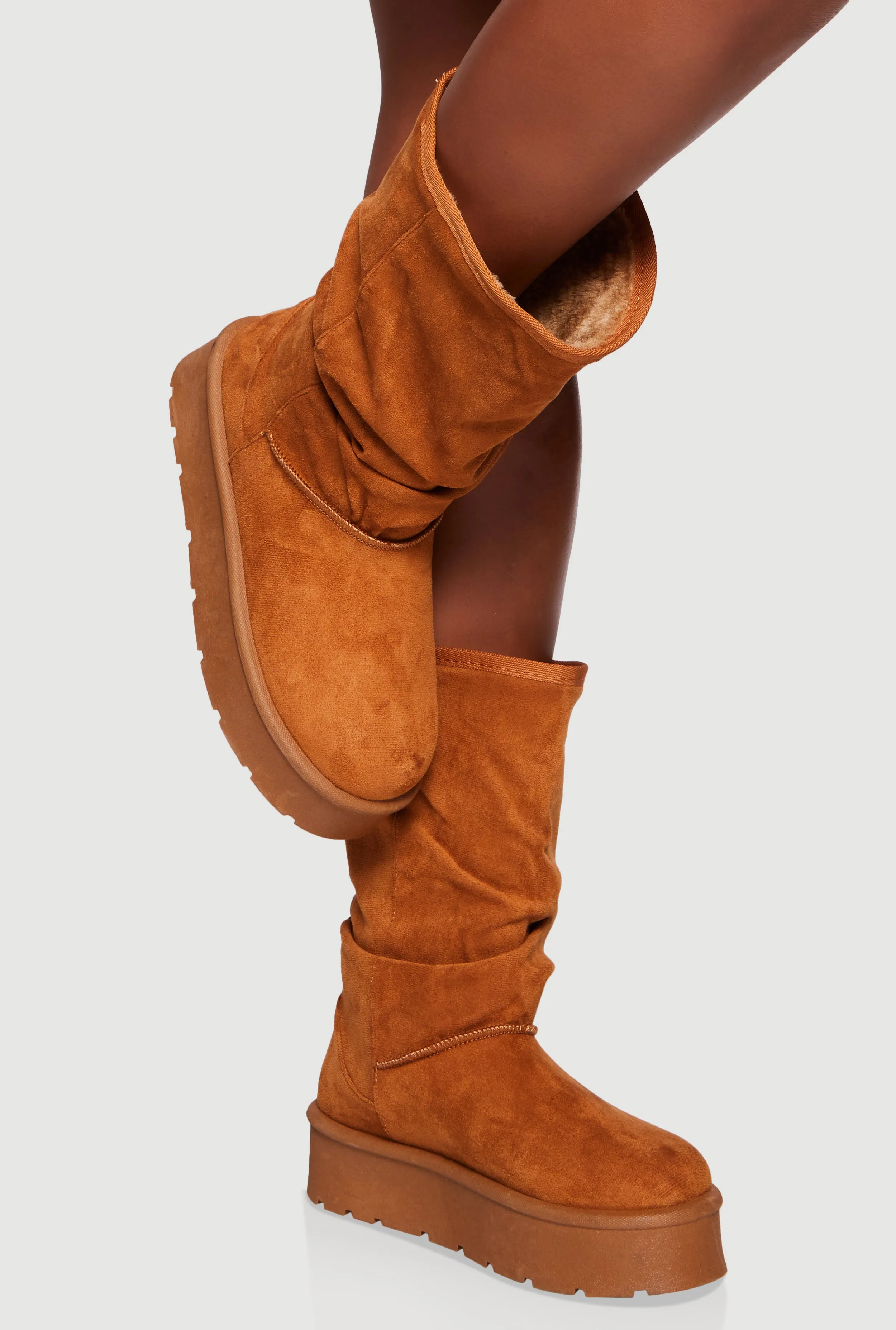 Faux Fur Lined Round Toe Platform Slouch Boots sold by Rainbow