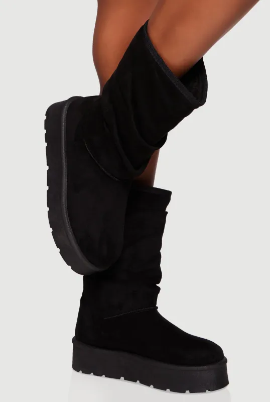 Faux Fur Lined Round Toe Platform Slouch Boots sold by Rainbow