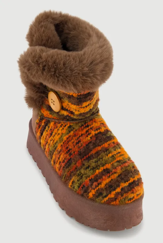 Faux Fur Lined Button Loop Platform Booties sold by Rainbow