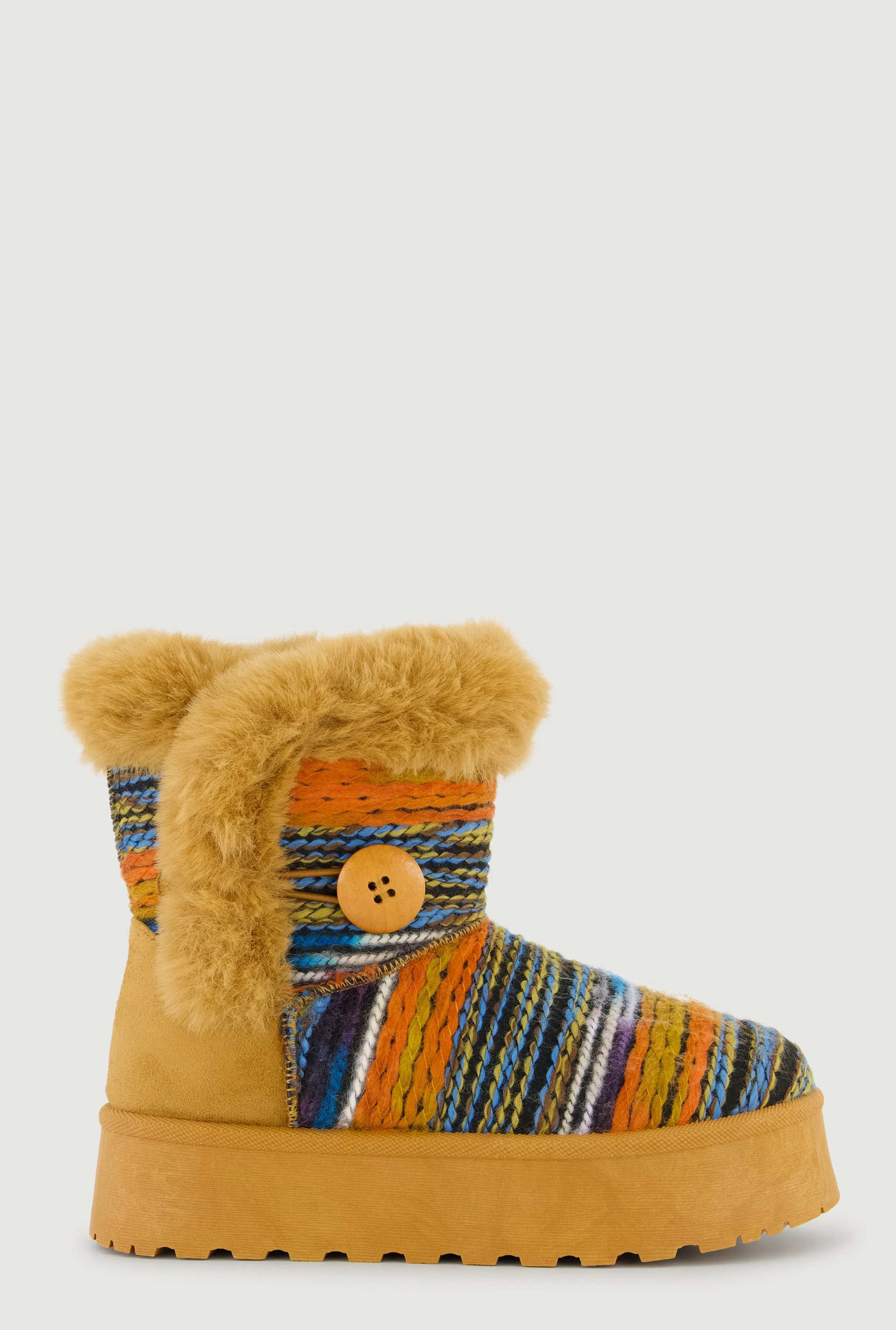 Faux Fur Lined Button Loop Platform Booties sold by Rainbow product image thumbnail 2