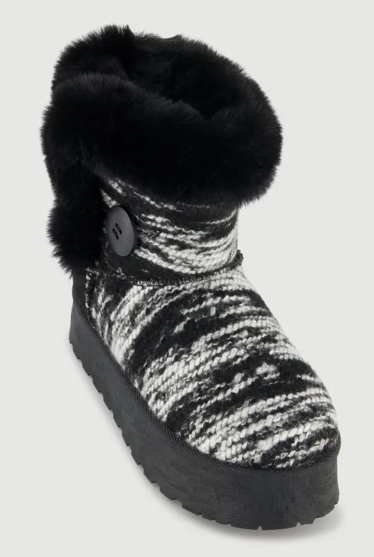 Faux Fur Lined Button Loop Platform Booties sold by Rainbow