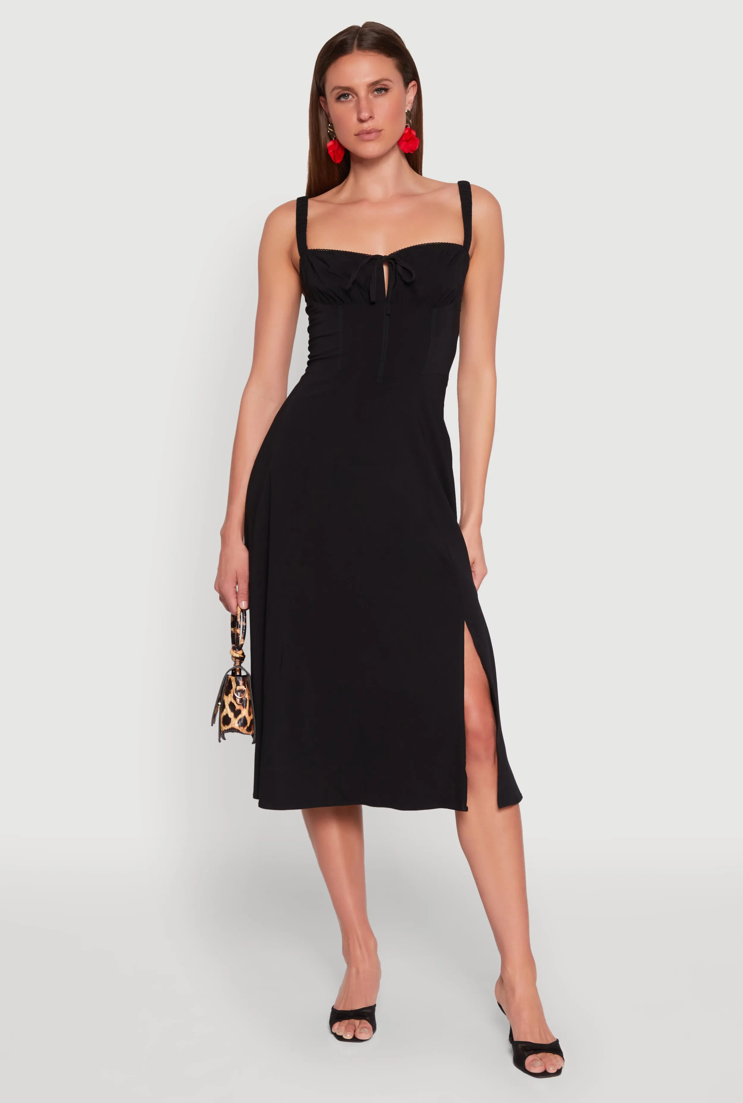 Chic Ruched Lace Up Sleeveless Sundress sold by Rainbow