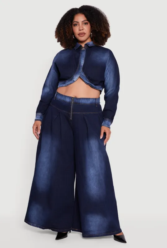 Plus Size Elastic High Waisted Wide Leg Jeans sold by Rainbow