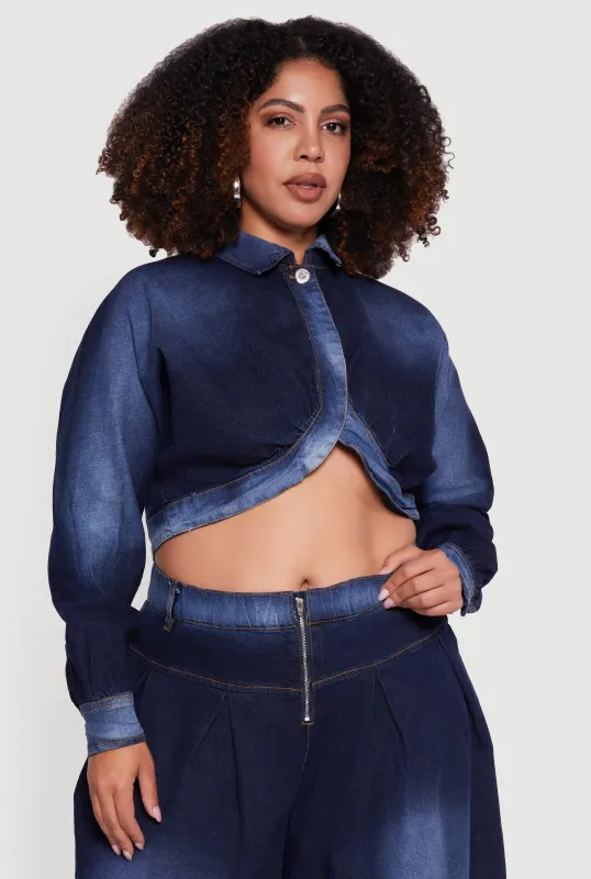 Plus Size One Button Denim Bolero Jacket sold by Rainbow