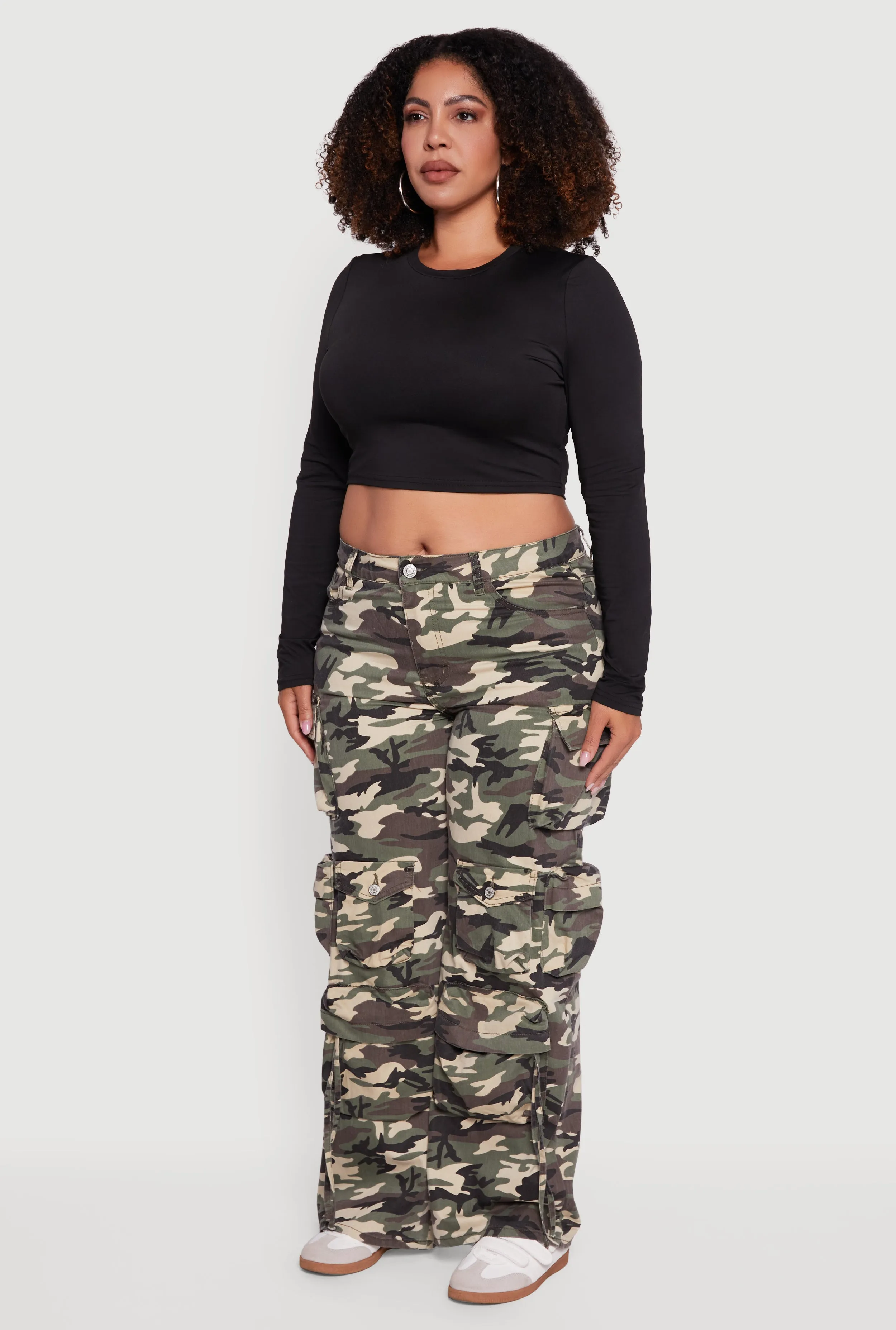 Plus Size High Waisted Wide Leg Camouflage Cargo Pants sold by Rainbow product image thumbnail 3