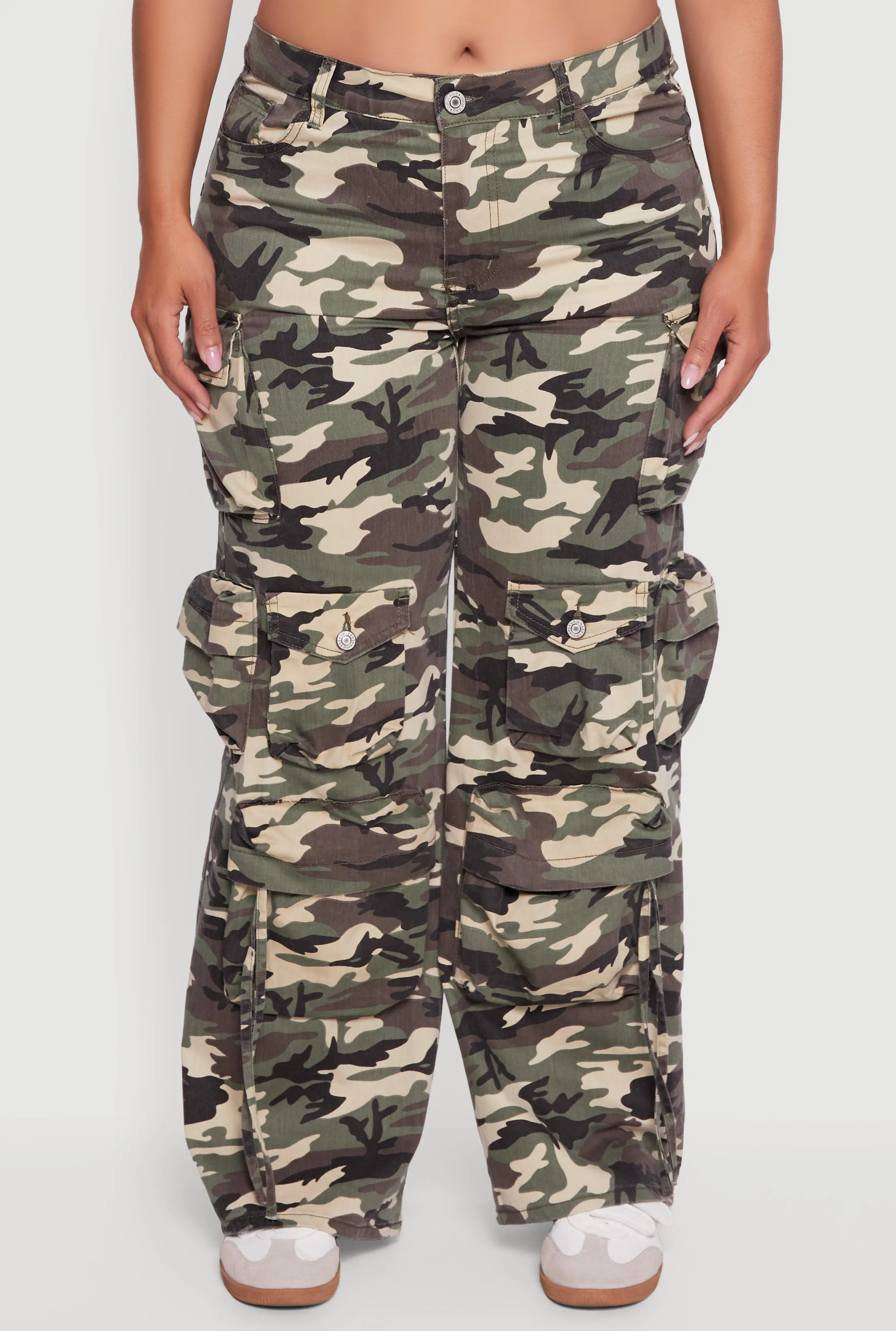Plus Size High Waisted Wide Leg Camouflage Cargo Pants sold by Rainbow product image thumbnail 5