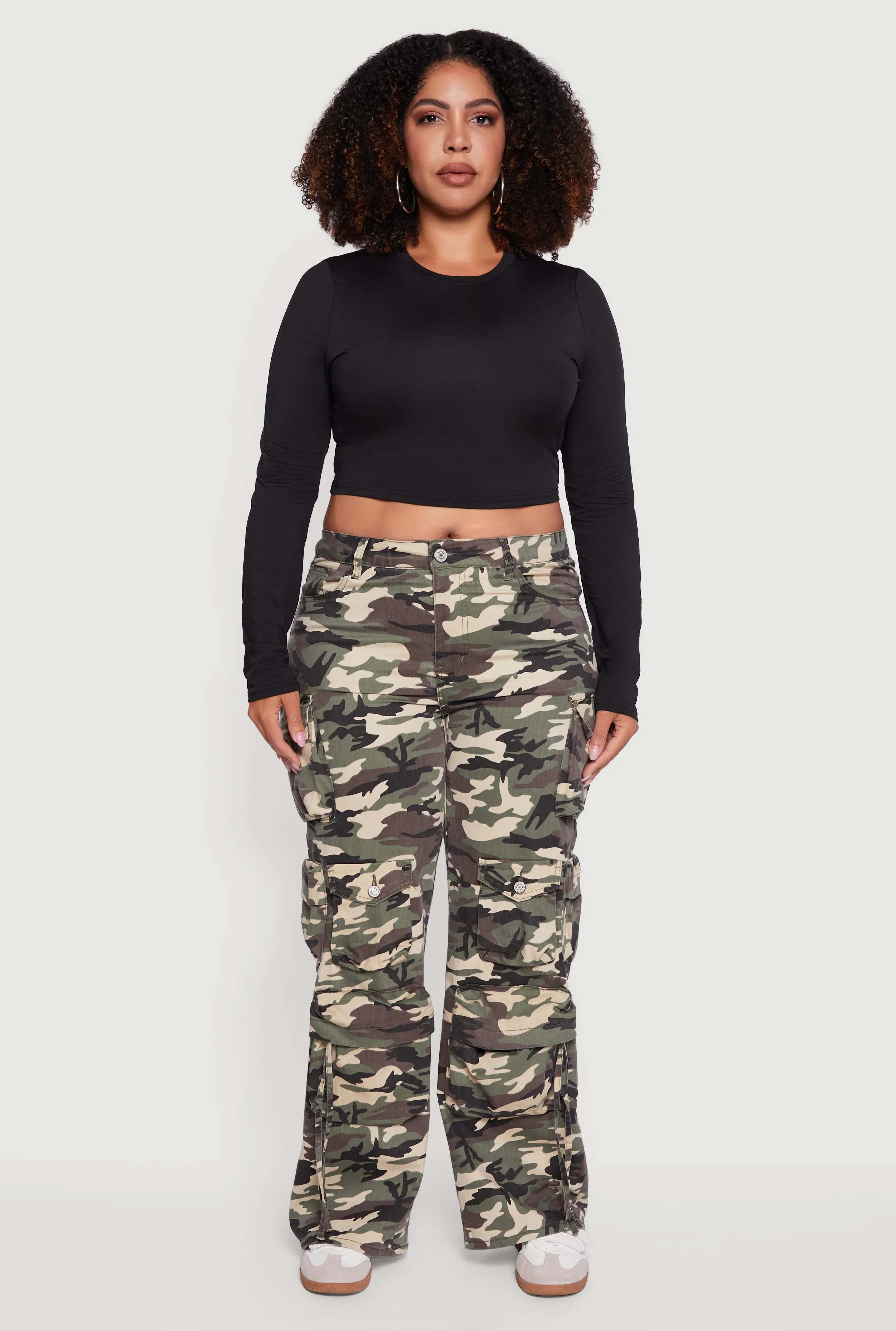 Plus Size High Waisted Wide Leg Camouflage Cargo Pants sold by Rainbow product image thumbnail 2