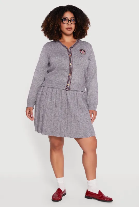 Plus Size High Waisted Stripe Trim Mini Pleated Skirt sold by Rainbow