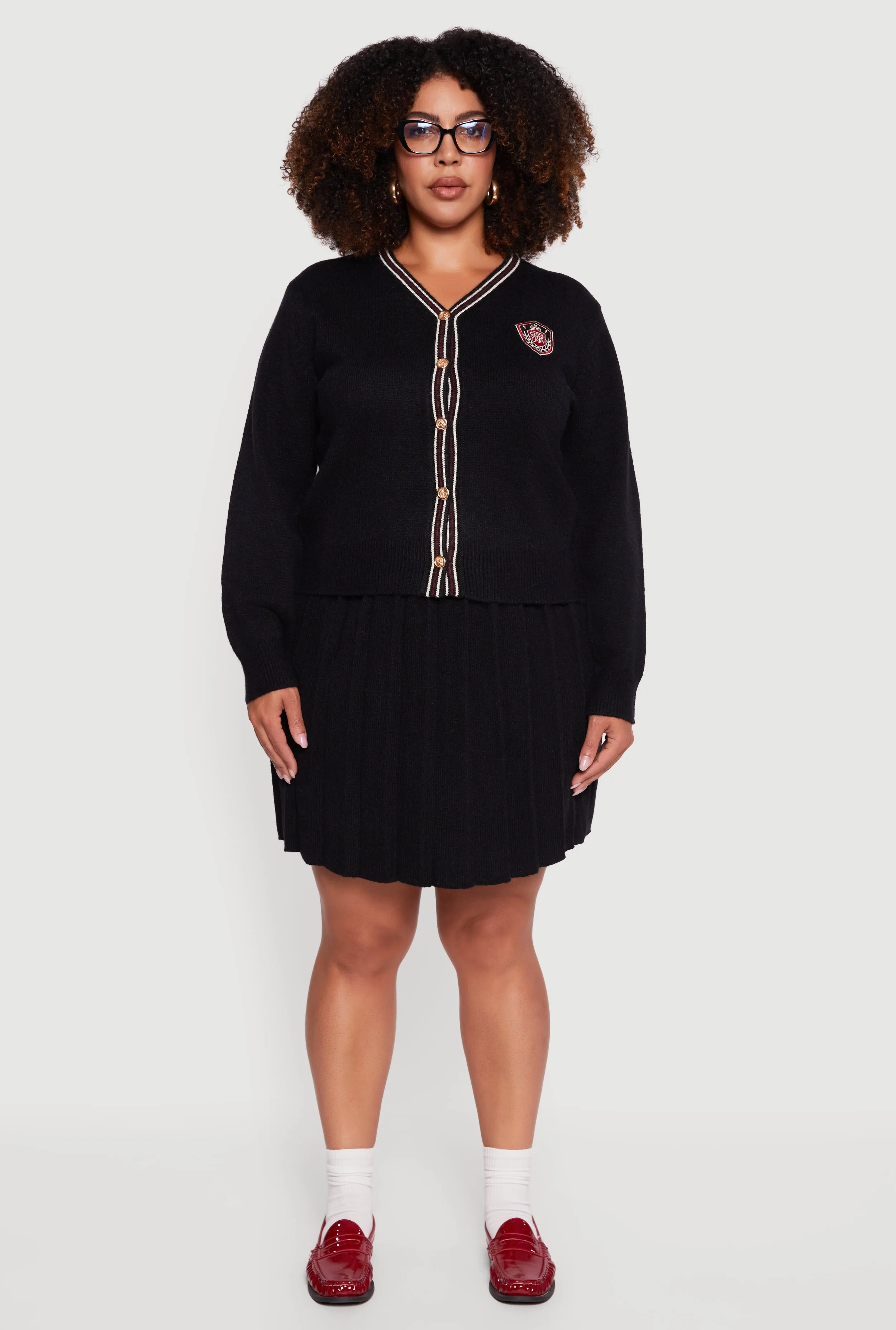 Plus Size High Waisted Stripe Trim Mini Pleated Skirt sold by Rainbow product image thumbnail 2