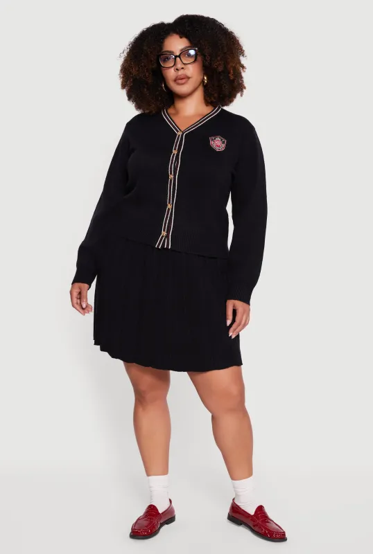 Plus Size High Waisted Stripe Trim Mini Pleated Skirt sold by Rainbow