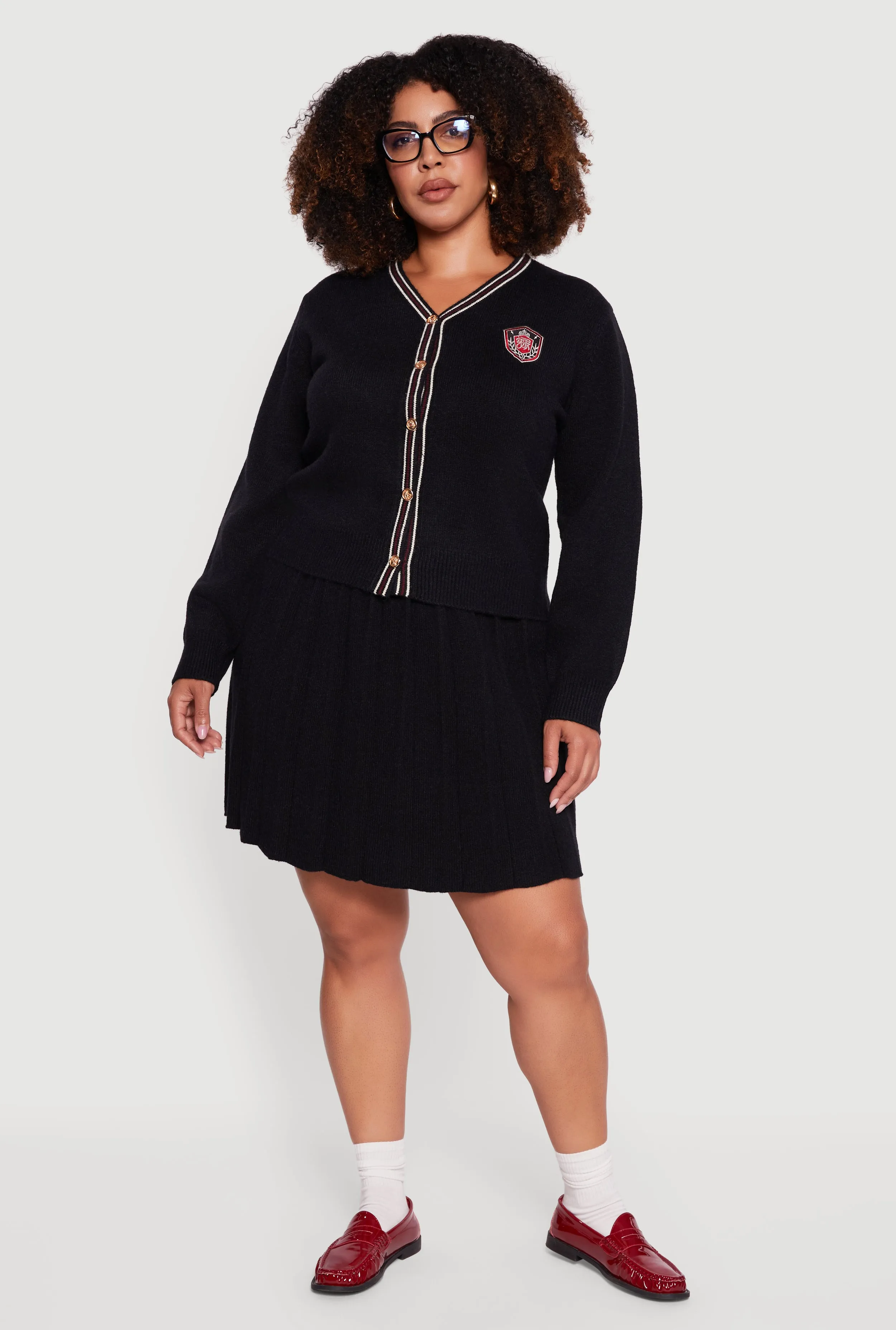 Plus Size High Waisted Stripe Trim Mini Pleated Skirt sold by Rainbow