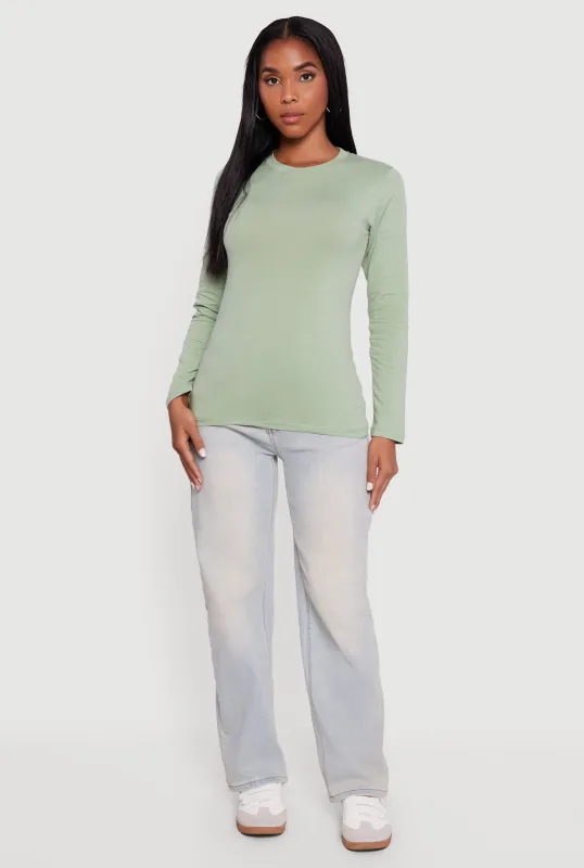 Long Sleeve Basic Crew Neck T-Shirt sold by Rainbow