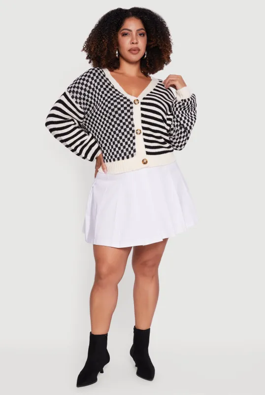 Plus Size Color Blocked Checkered Stripe Cardigan sold by Rainbow