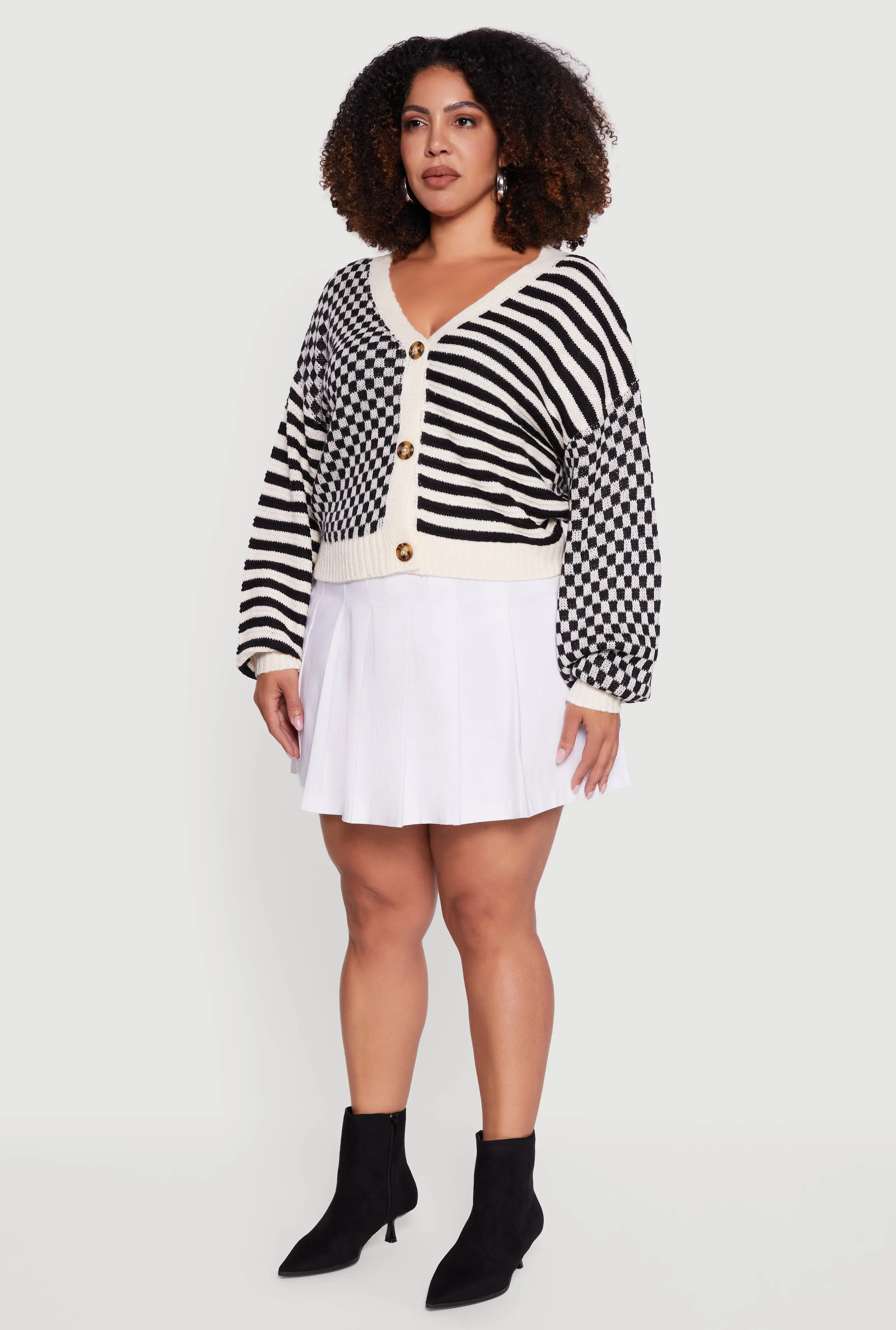 Plus Size Color Blocked Checkered Stripe Cardigan sold by Rainbow product image thumbnail 5