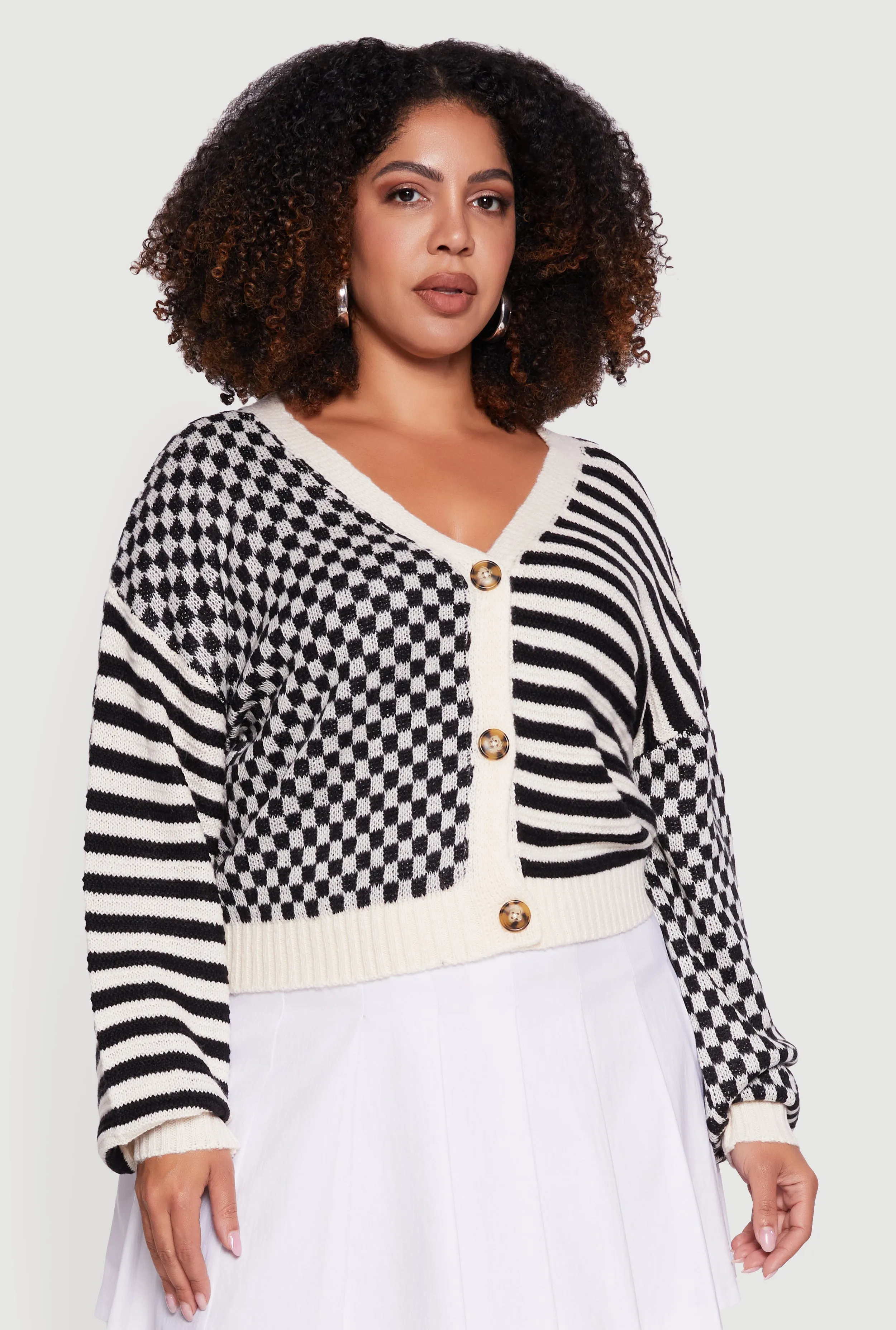 Plus Size Color Blocked Checkered Stripe Cardigan sold by Rainbow product image thumbnail 2