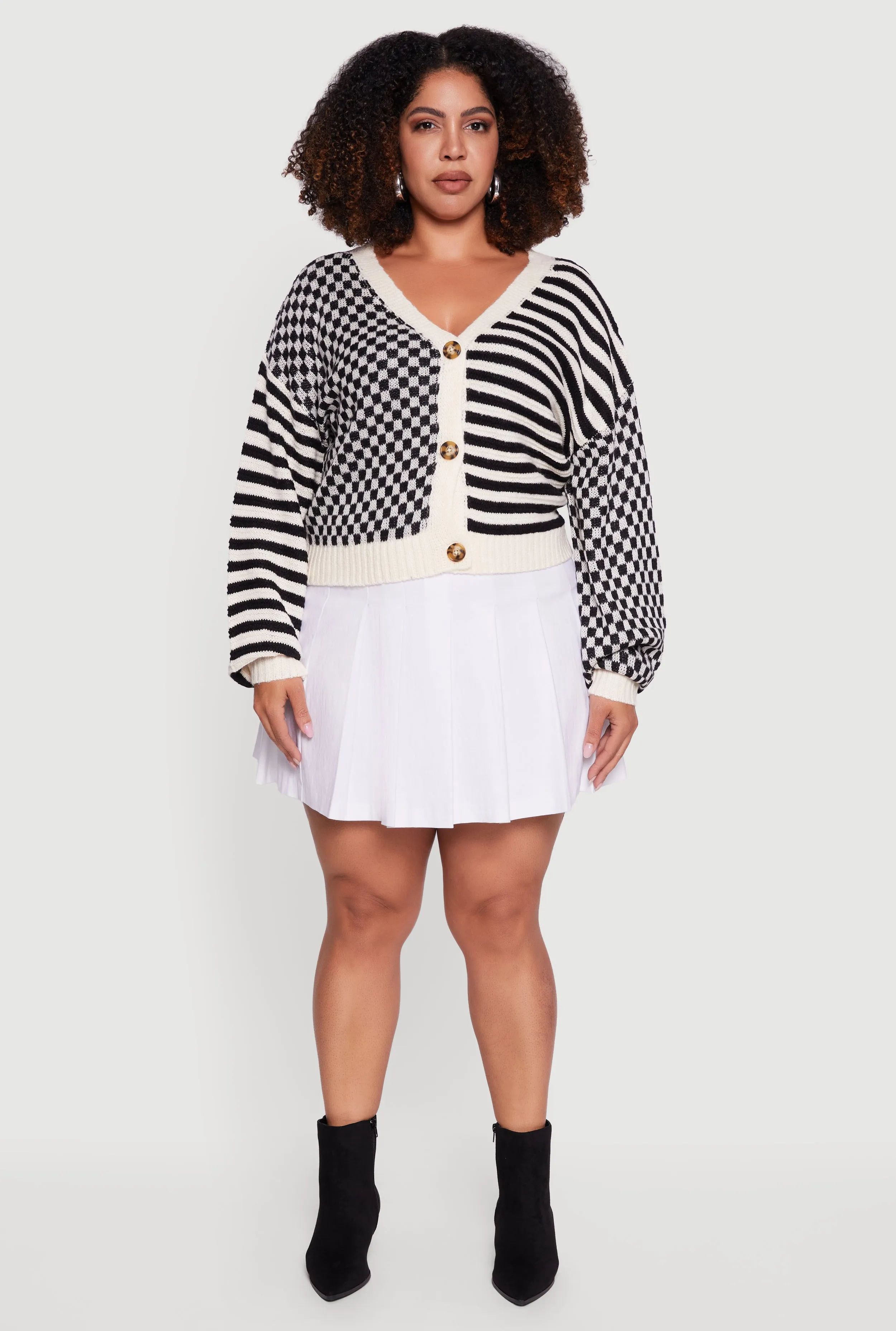 Plus Size Color Blocked Checkered Stripe Cardigan sold by Rainbow product image thumbnail 3