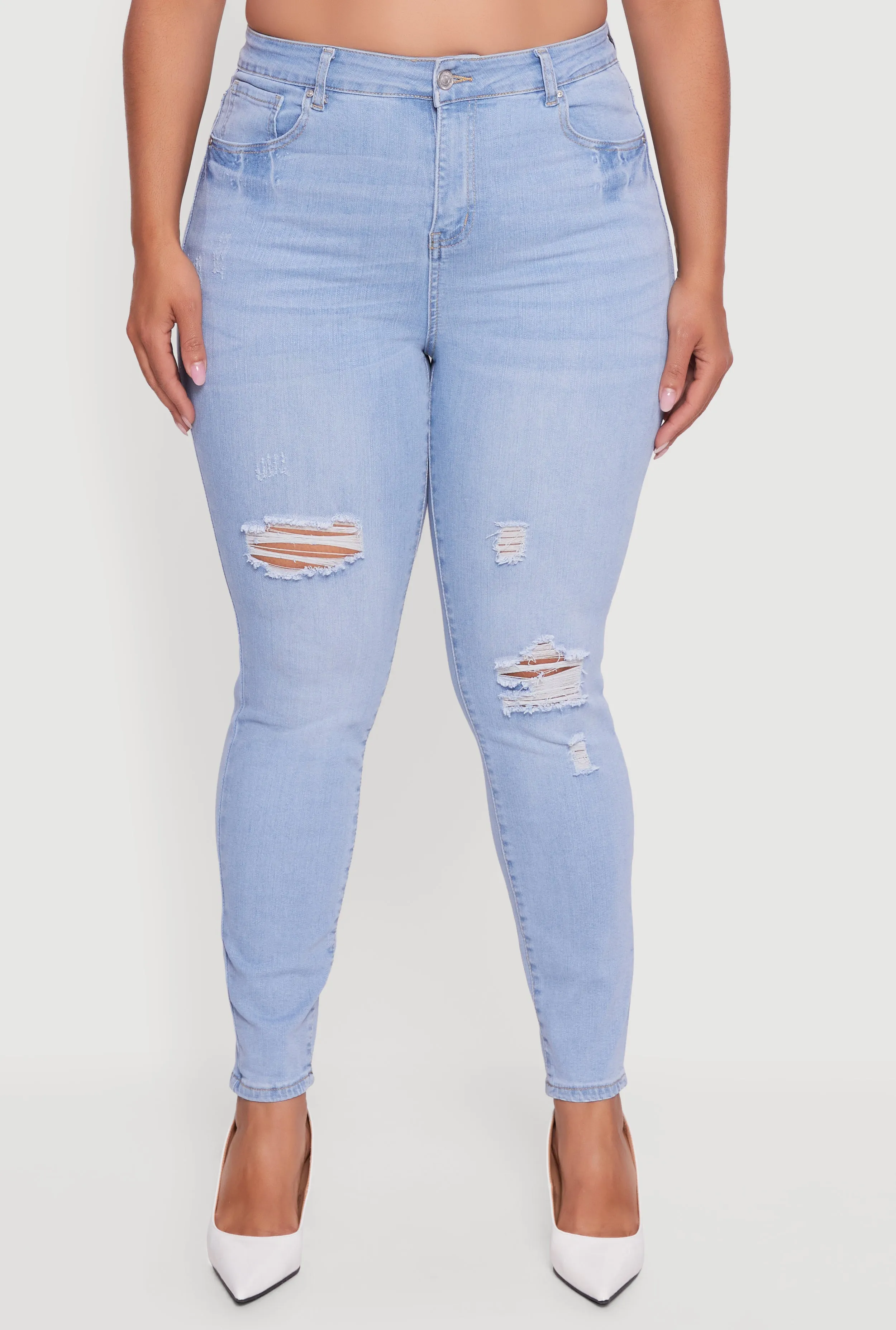 Plus Size High Waisted Distressed Stretchy Skinny Jeans sold by Rainbow product image thumbnail 5