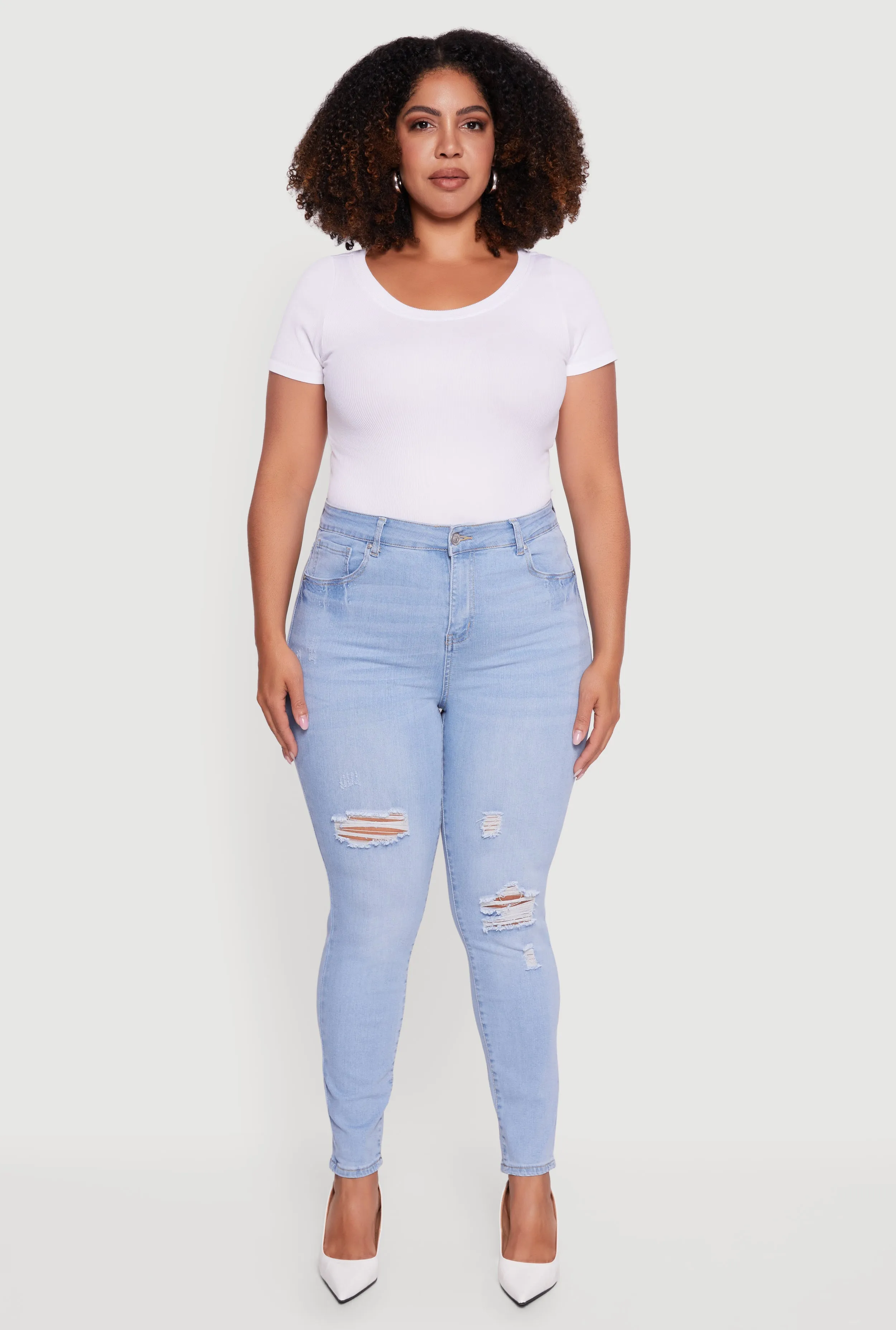 Plus Size High Waisted Distressed Stretchy Skinny Jeans sold by Rainbow product image thumbnail 2