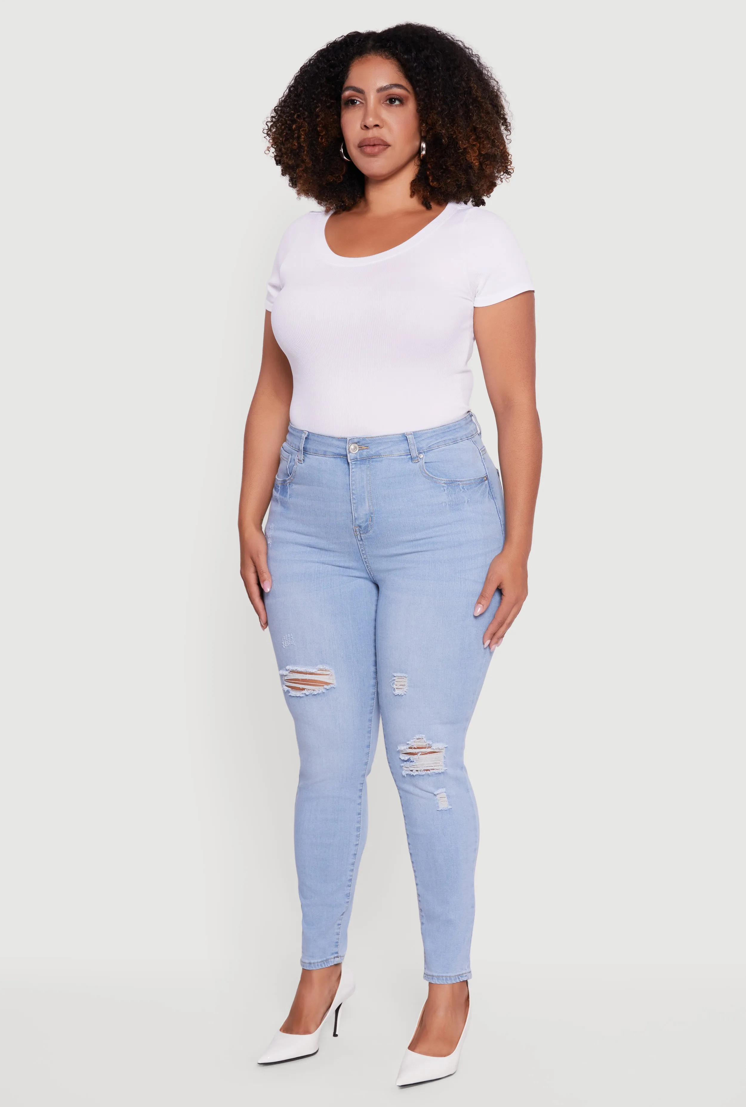 Plus Size High Waisted Distressed Stretchy Skinny Jeans sold by Rainbow product image thumbnail 3