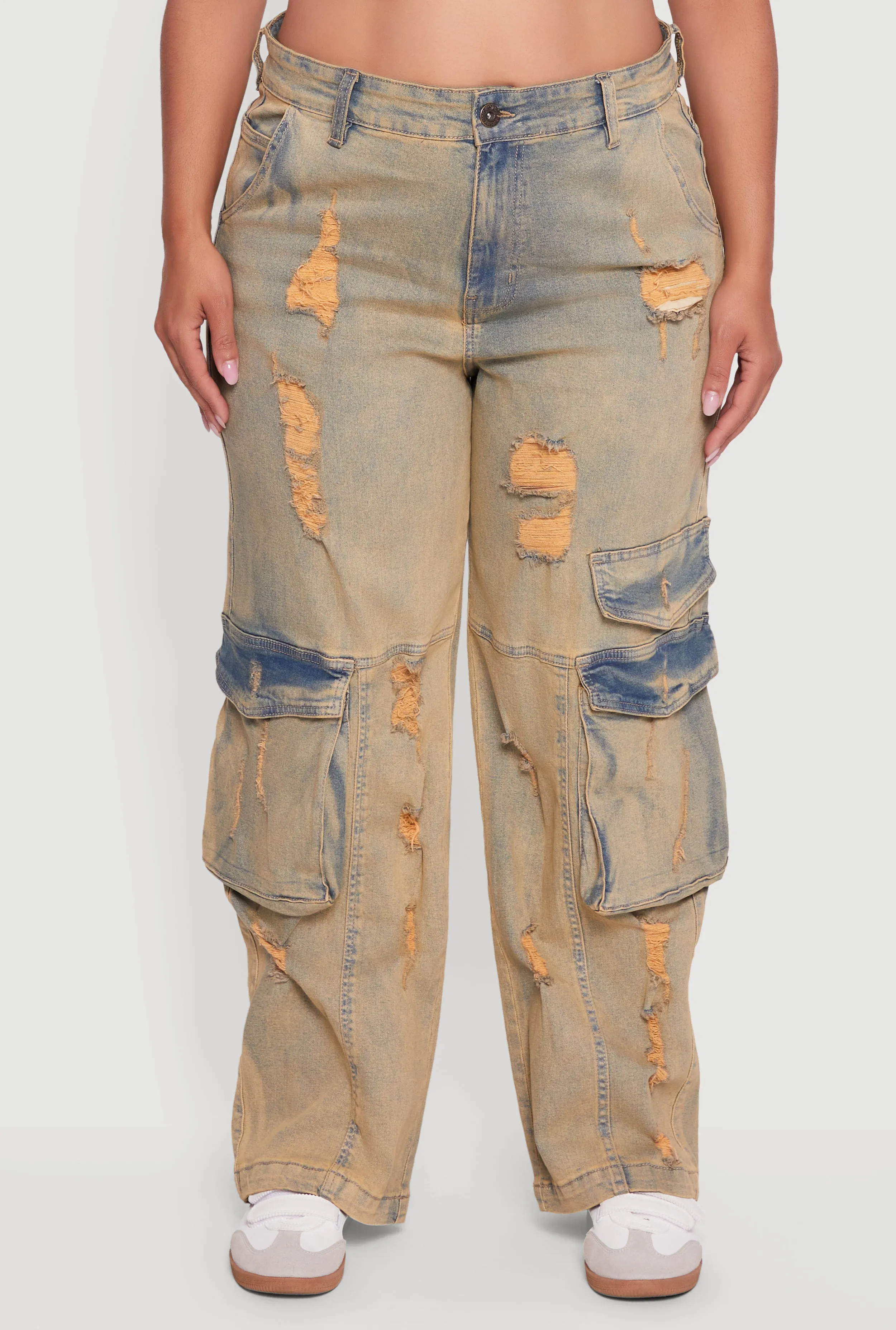 Plus Size High Waisted Distressed Acid Wash Jeans sold by Rainbow product image thumbnail 5