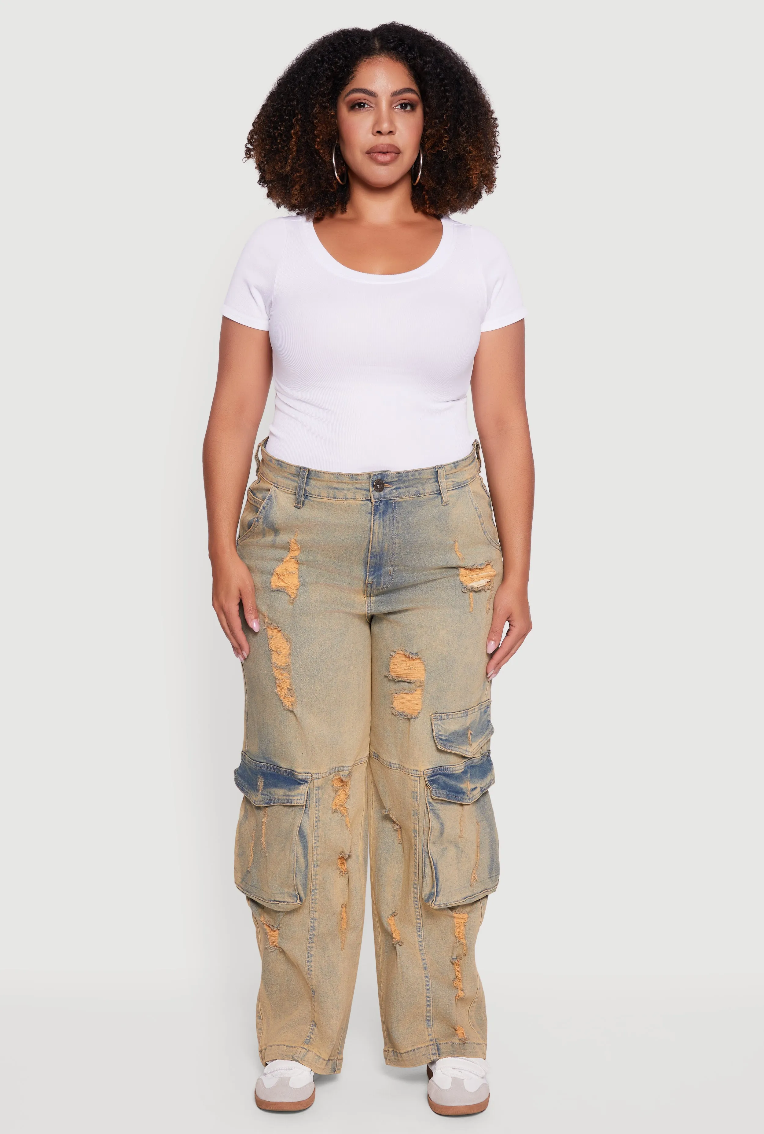Plus Size High Waisted Distressed Acid Wash Jeans sold by Rainbow product image thumbnail 2