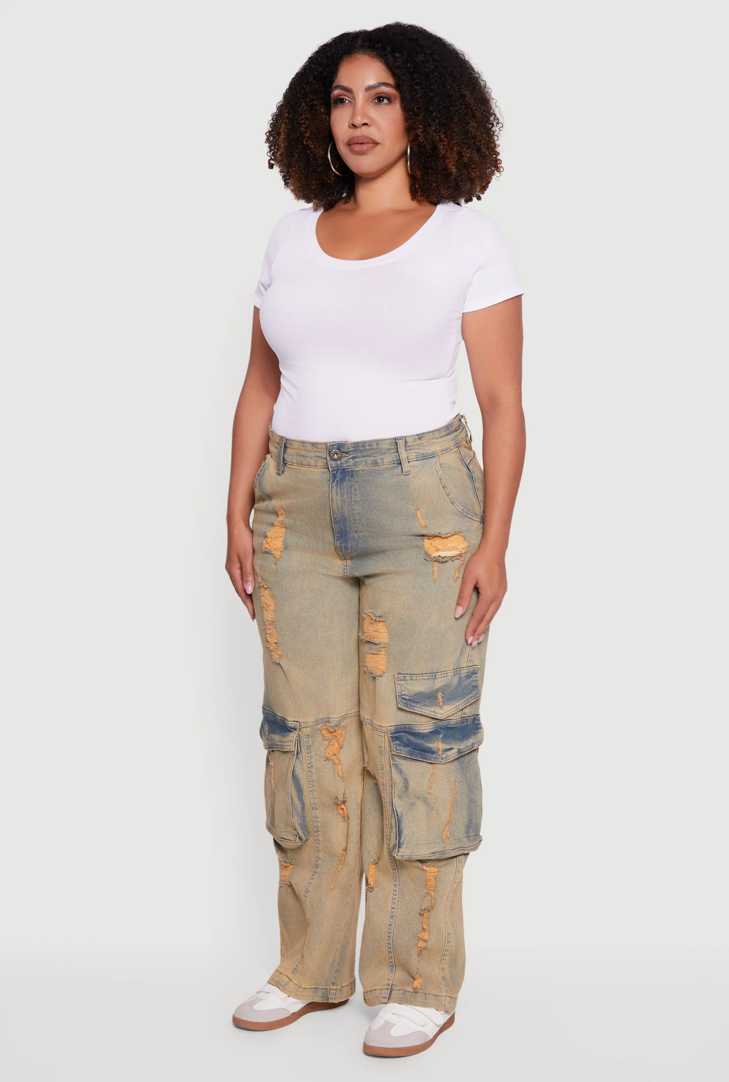 Plus Size High Waisted Distressed Acid Wash Jeans sold by Rainbow product image thumbnail 3