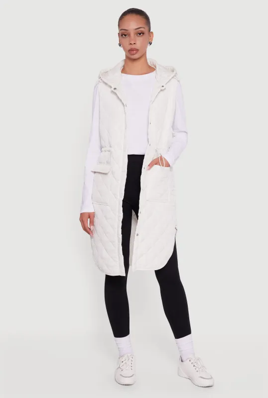 Almost Famous Quilted Hooded Long Puffer Vest sold by Rainbow