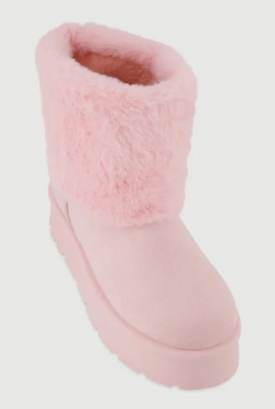 Faux Fur Cuff Platform Booties sold by Rainbow