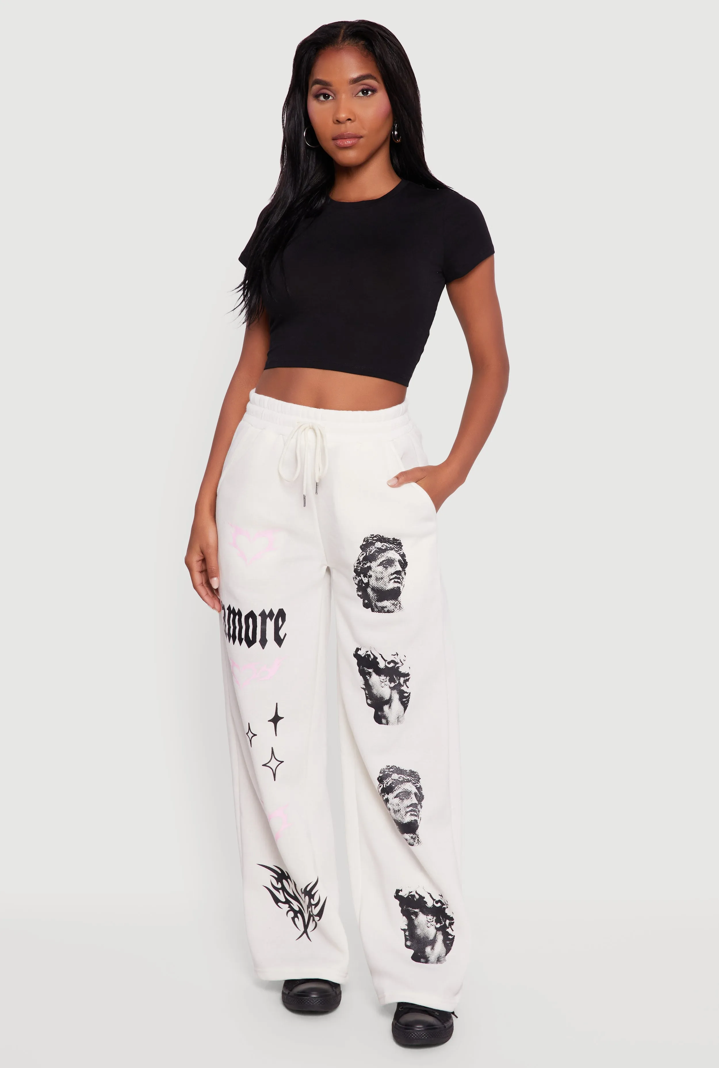 Amore Graphic Drawstring Waist Wide Leg Sweatpants sold by Rainbow product image thumbnail 2