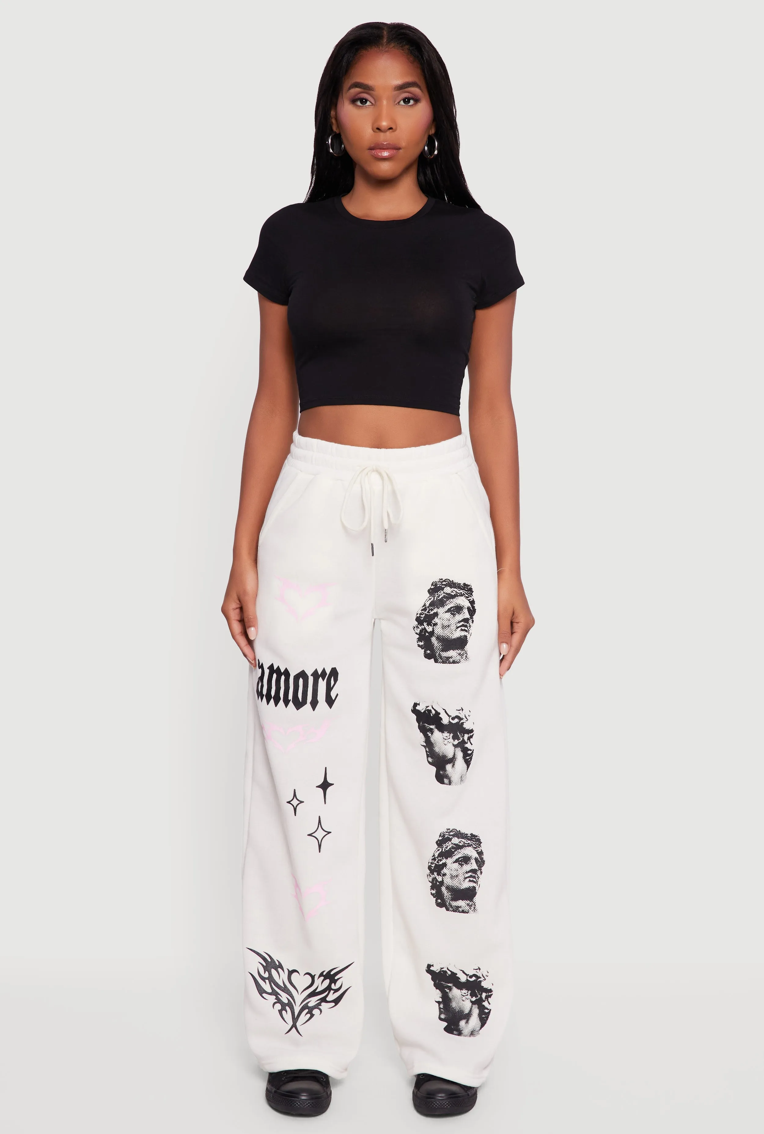 Amore Graphic Drawstring Waist Wide Leg Sweatpants sold by Rainbow
