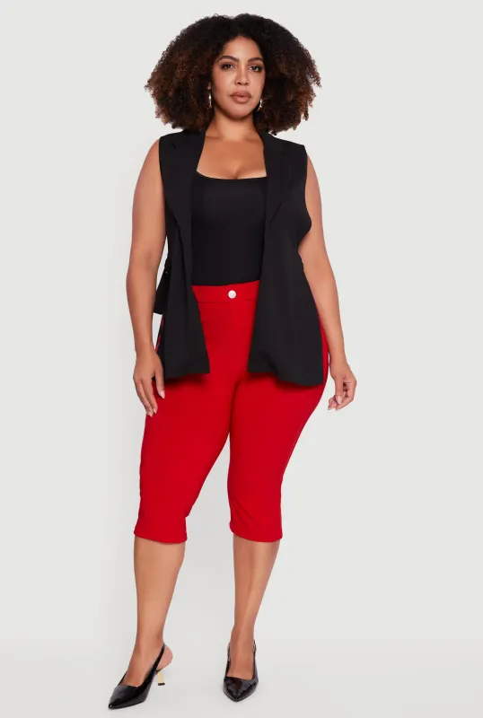 Plus Size Crepe Knit Open Belted Side Blazer Vest sold by Rainbow