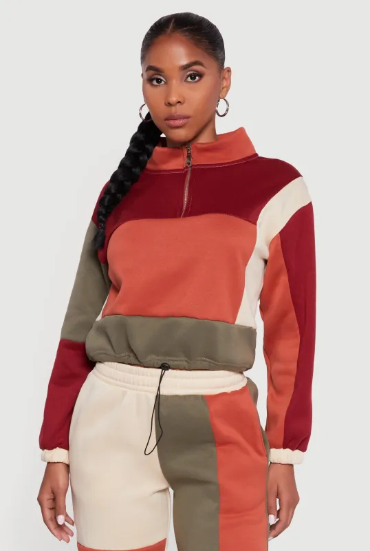 Color Block Quarter Zip Funnel Neck Sweatshirt sold by Rainbow