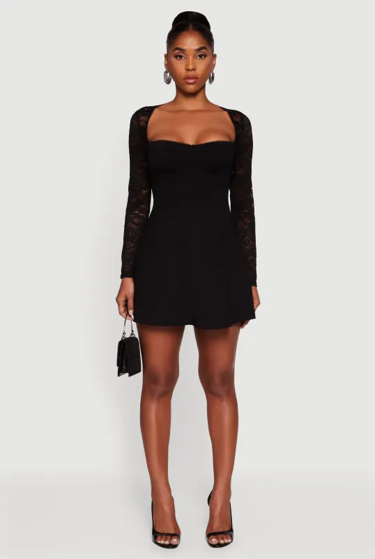 Lace Long Sleeve Sweetheart A-Line Dress sold by Rainbow