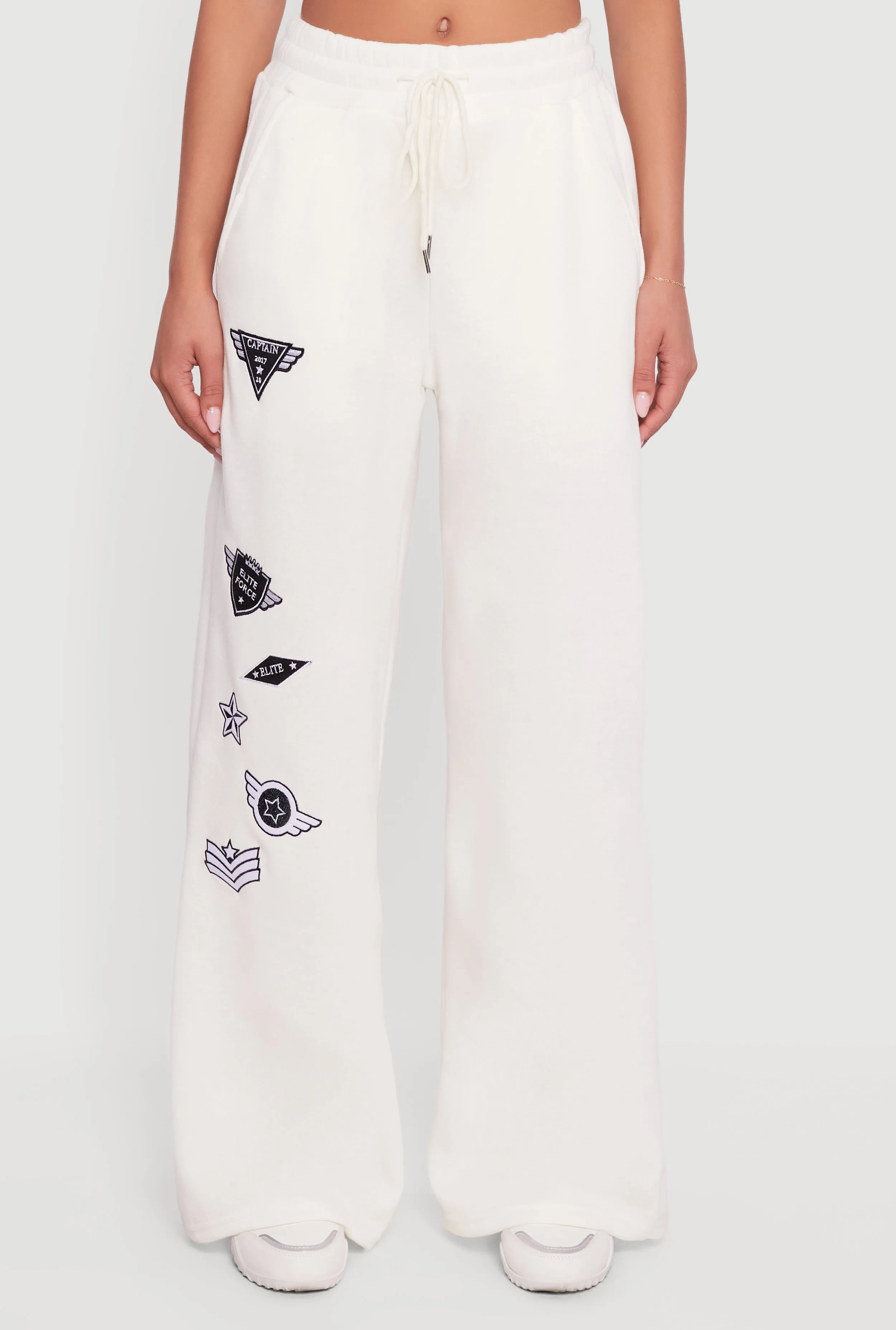 Embroidered Patch Drawstring Waist Wide Leg Sweatpants sold by Rainbow product image thumbnail 5