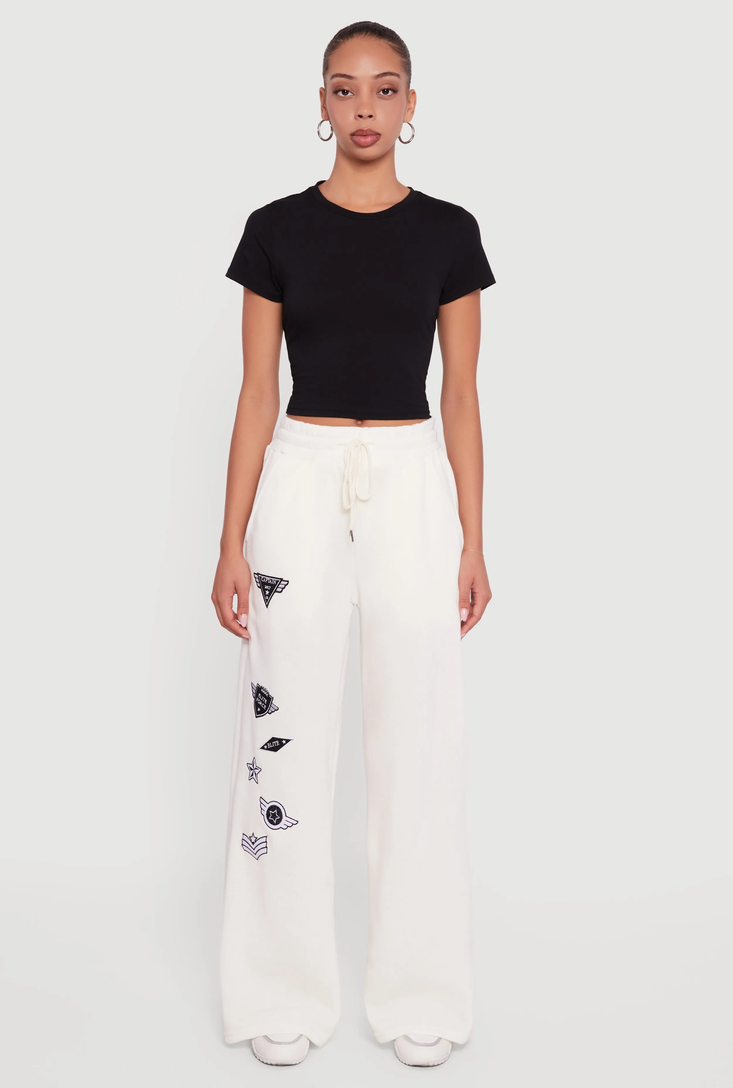 Embroidered Patch Drawstring Waist Wide Leg Sweatpants sold by Rainbow product image thumbnail 2