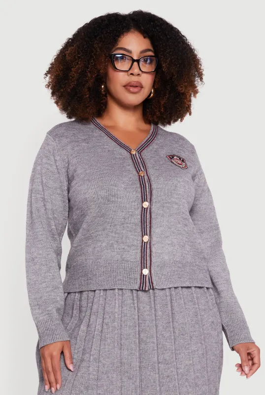 Plus Size Striped Trim Teddy Bear Button Front Cardigan sold by Rainbow