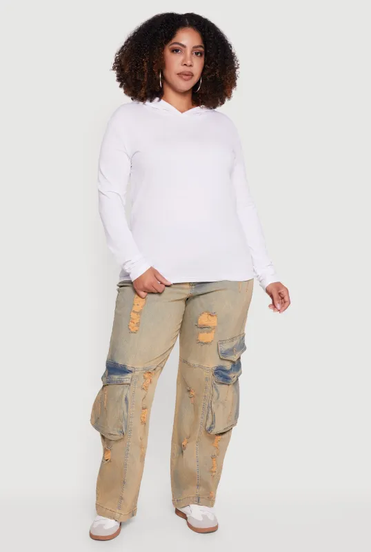 Plus Size Long Sleeve Hooded Pullover Top sold by Rainbow