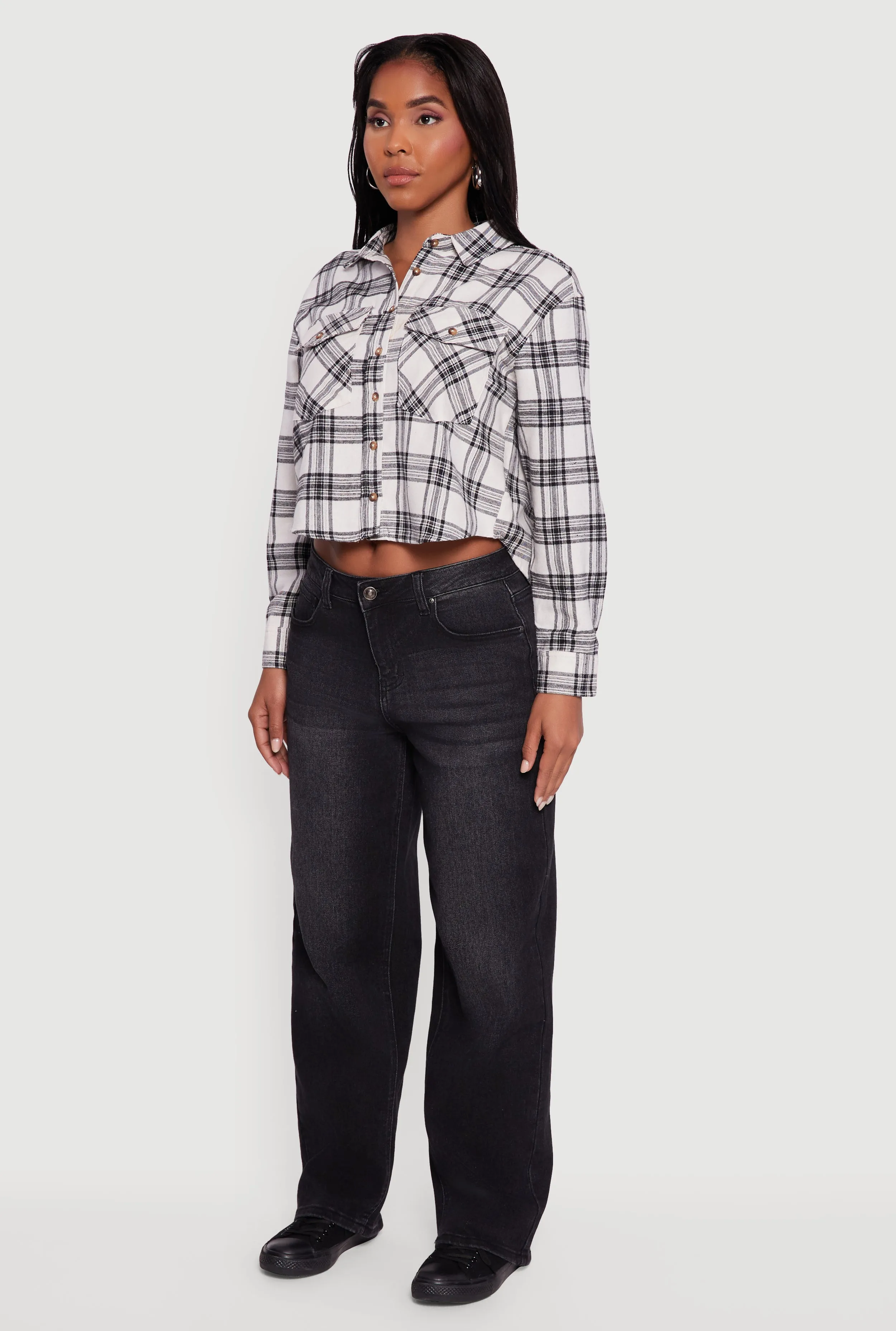 Plaid Flap Pocket Cropped Button Front Shirt sold by Rainbow product image thumbnail 5