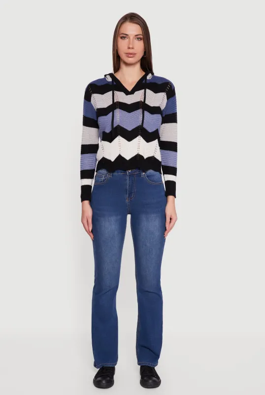Chevron Pointelle Knit Hooded Sweater sold by Rainbow