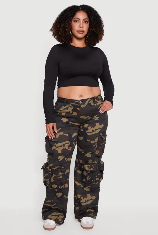 Plus Size Camouflage Print Wide Leg Cargo Pants sold by Rainbow