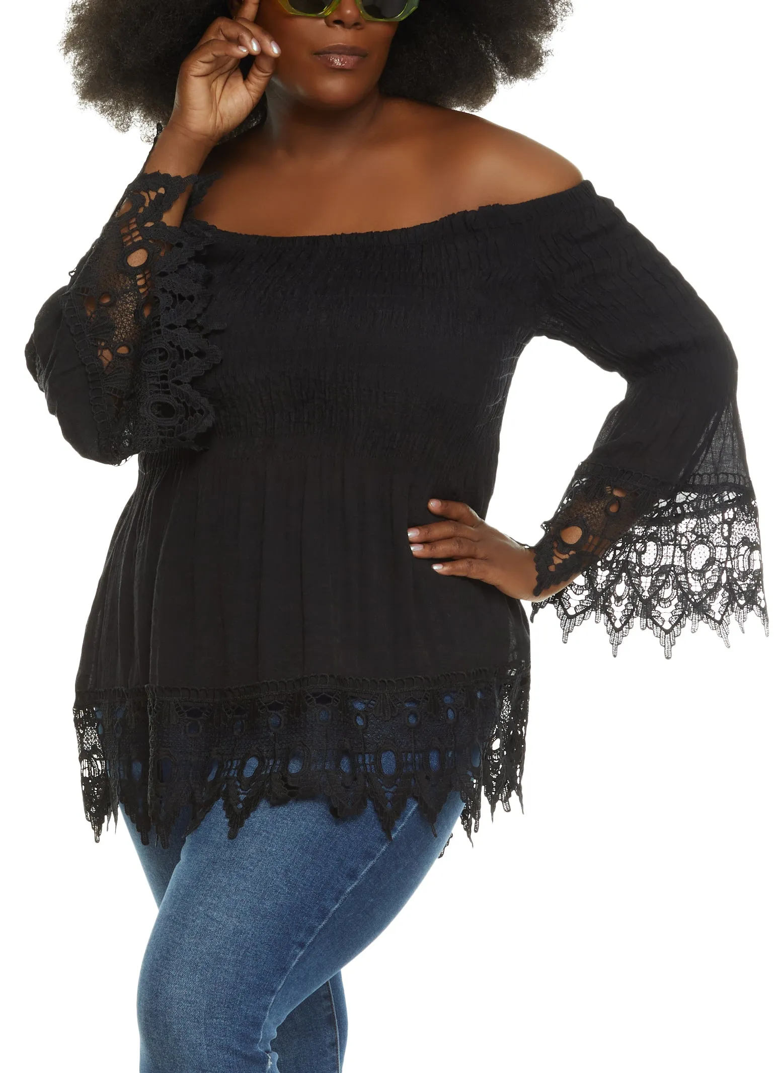 Plus Size Off the Shoulder Bell Sleeve Smocked Top sold by Rainbow product image thumbnail 4