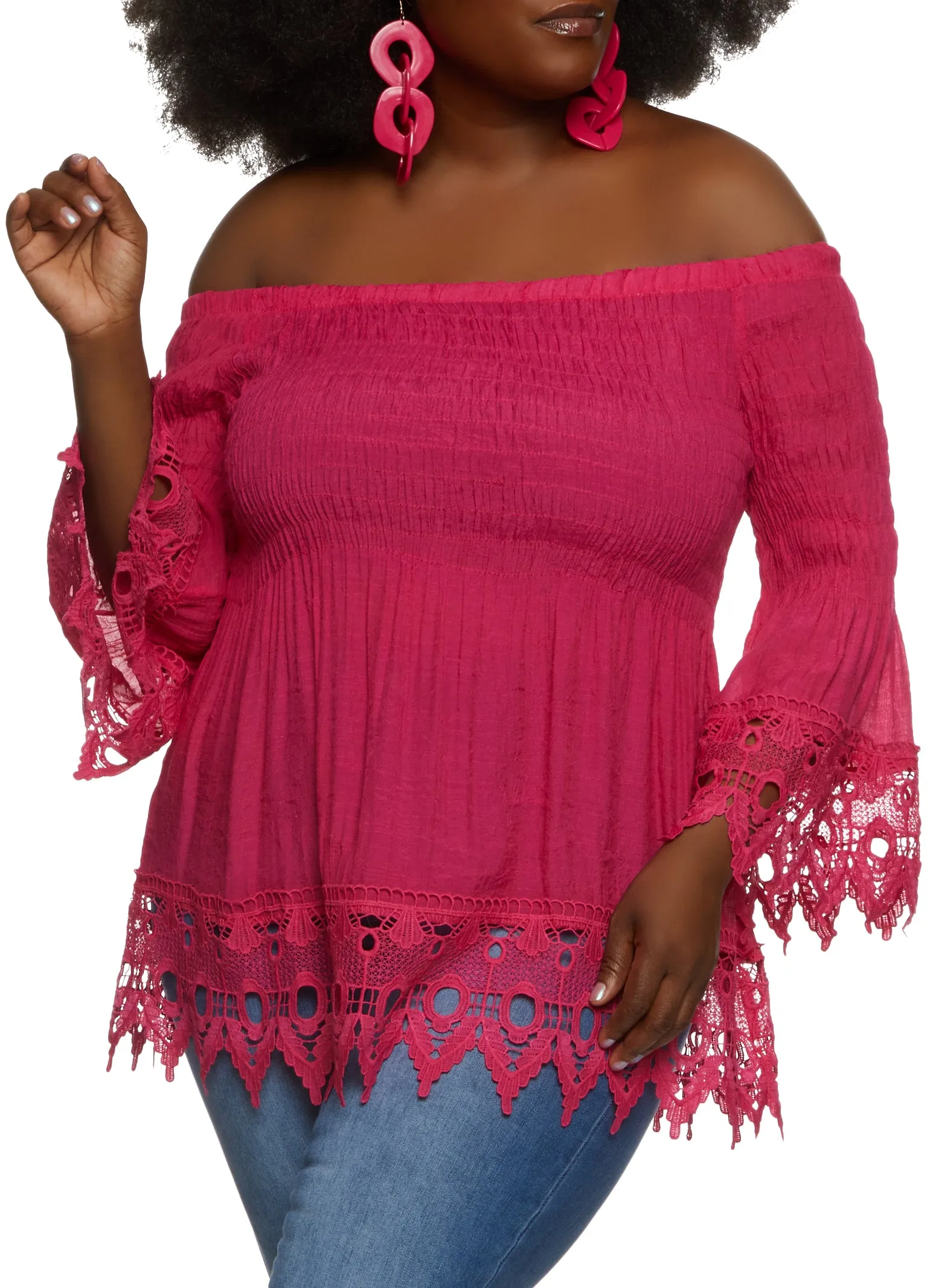 Plus Size Off the Shoulder Bell Sleeve Smocked Top sold by Rainbow product image thumbnail 5